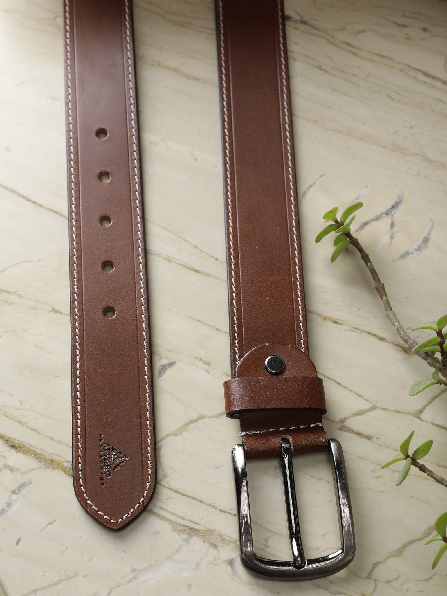 Alvaro Castagnino Men Brown Textured Leather Casual Belt