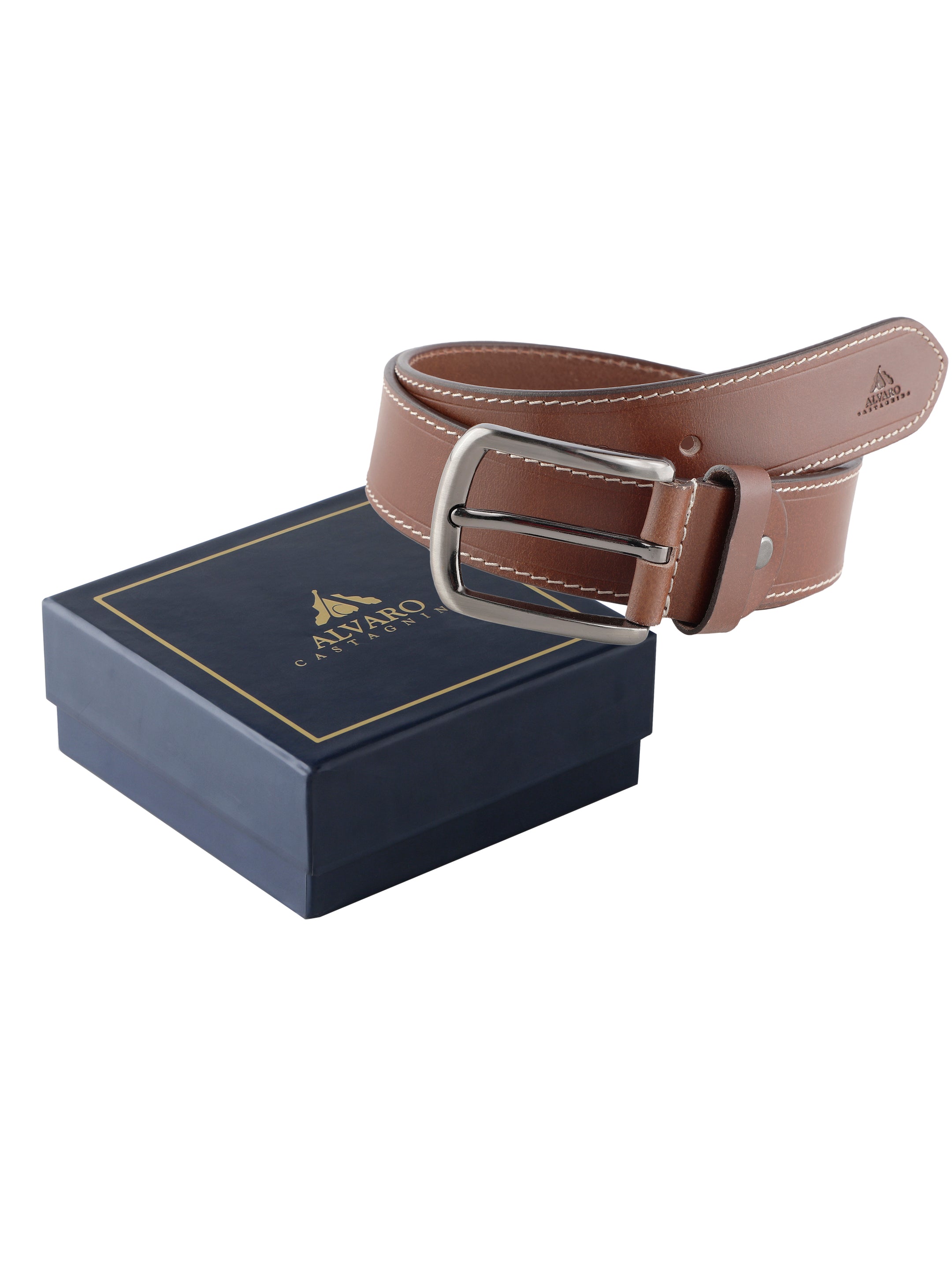 Alvaro Castagnino Men Brown Textured Leather Casual Belt