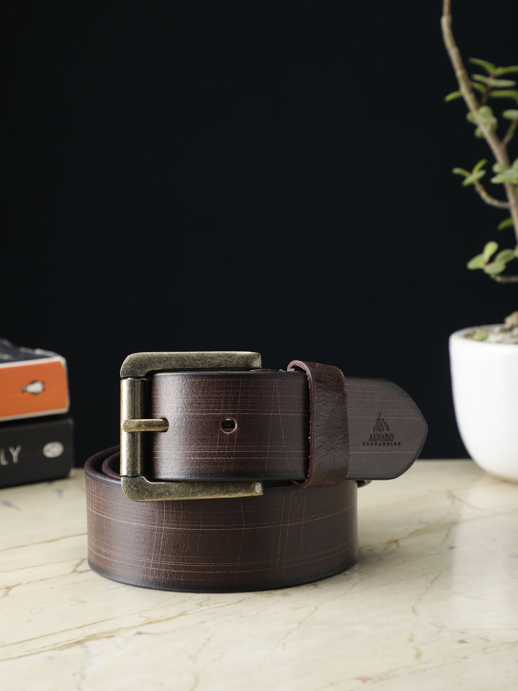 Alvaro Castagnino Men Coffee Brown Textured Leather Casual Belt