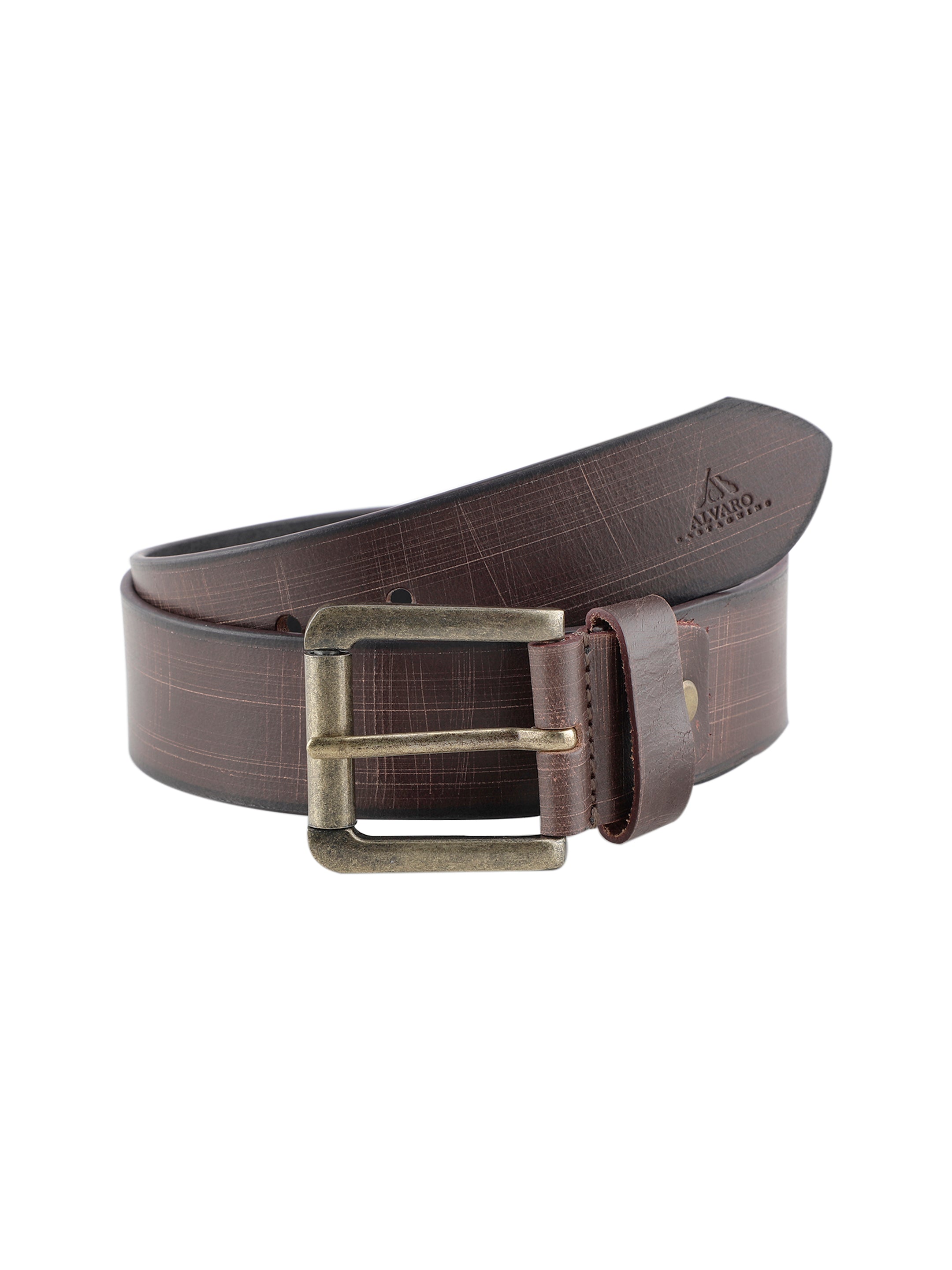 Alvaro Castagnino Men Coffee Brown Textured Leather Casual Belt