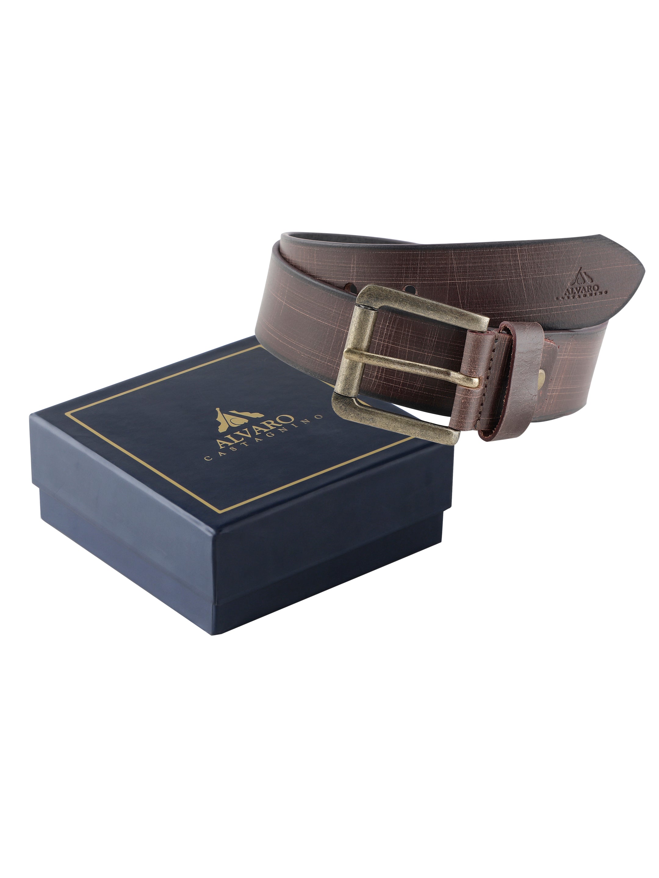 Alvaro Castagnino Men Coffee Brown Textured Leather Casual Belt