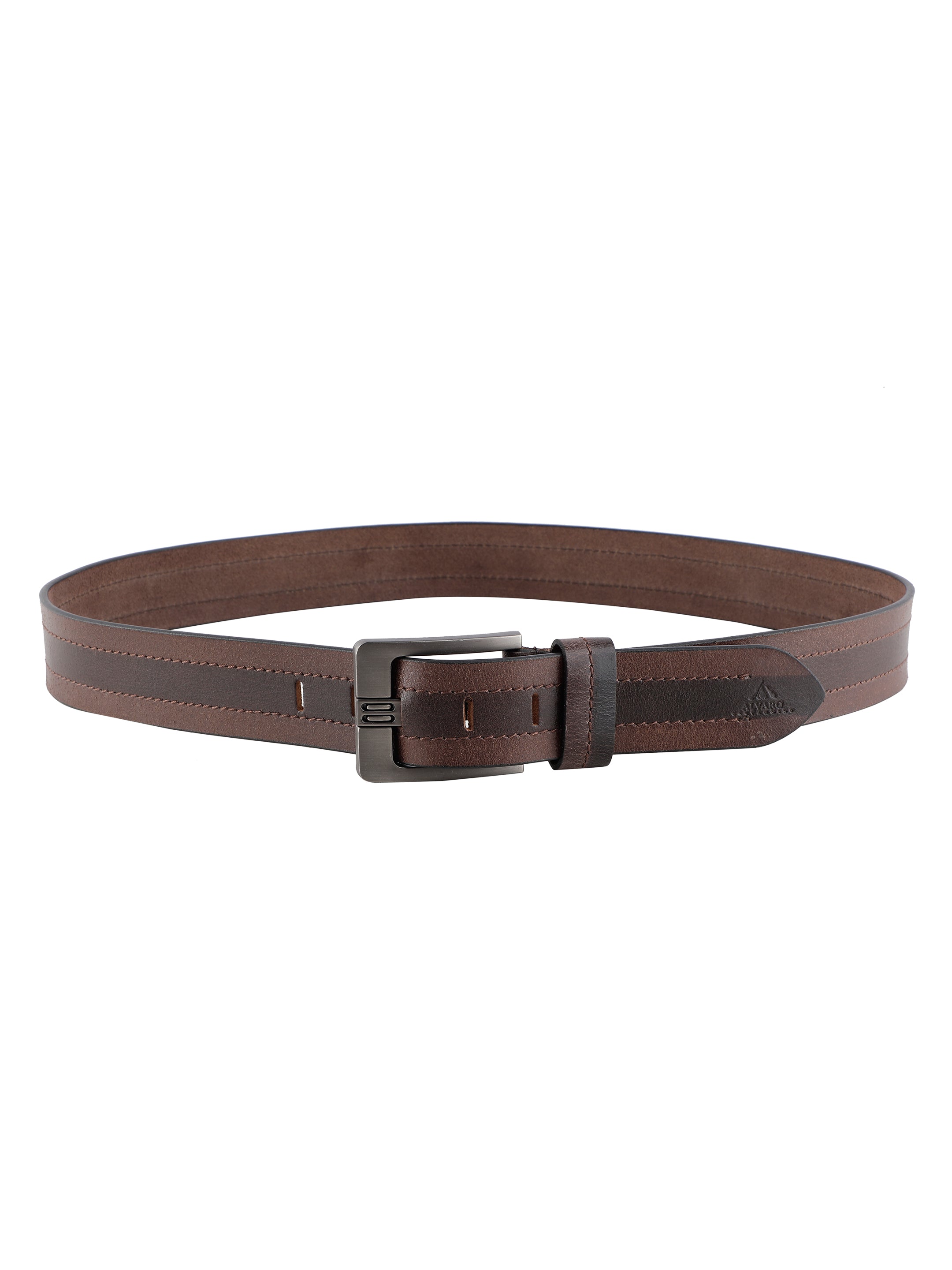 Brown & Mahogany  Striped Leather Belt 