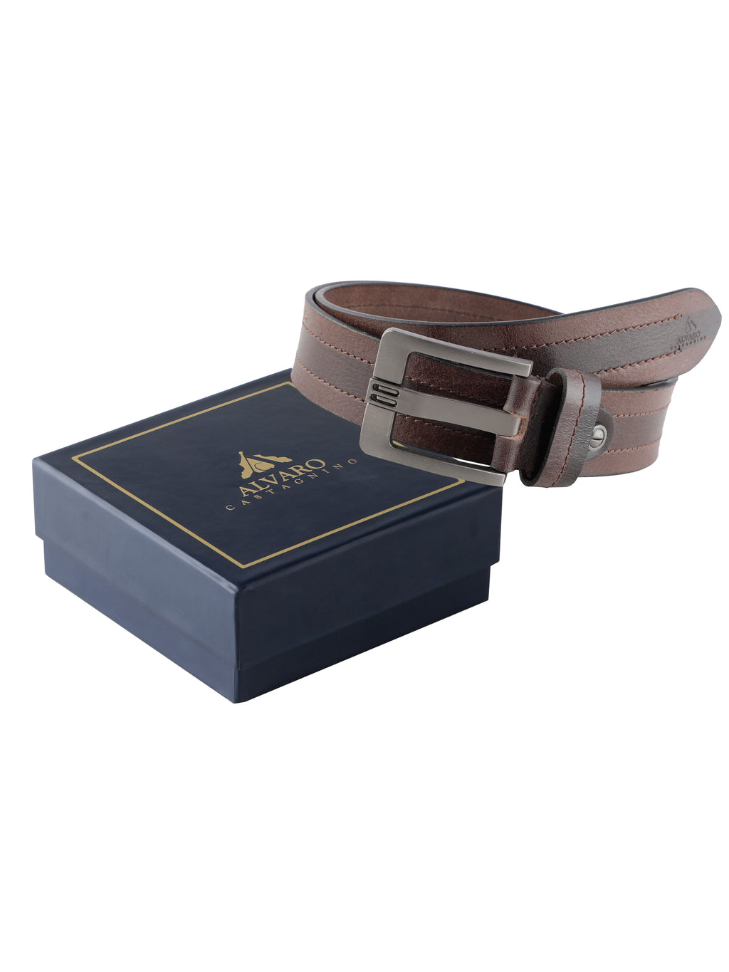 Alvaro Castagnino Men Brown Textured Leather Casual Belt