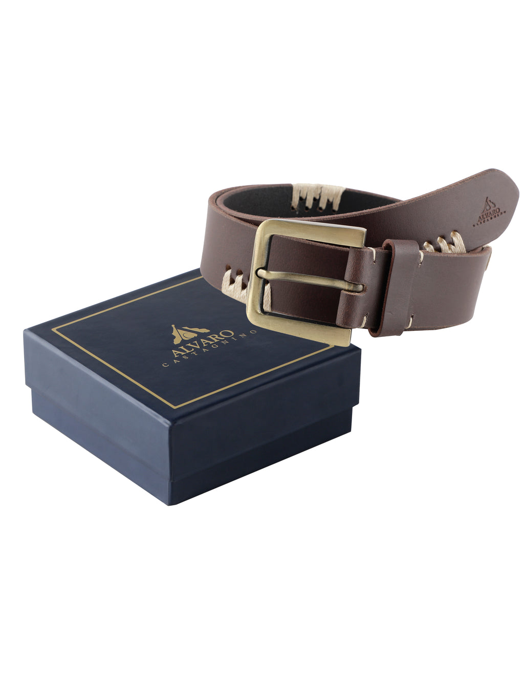 Alvaro Castagnino Men Brown Textured Leather Casual Belt