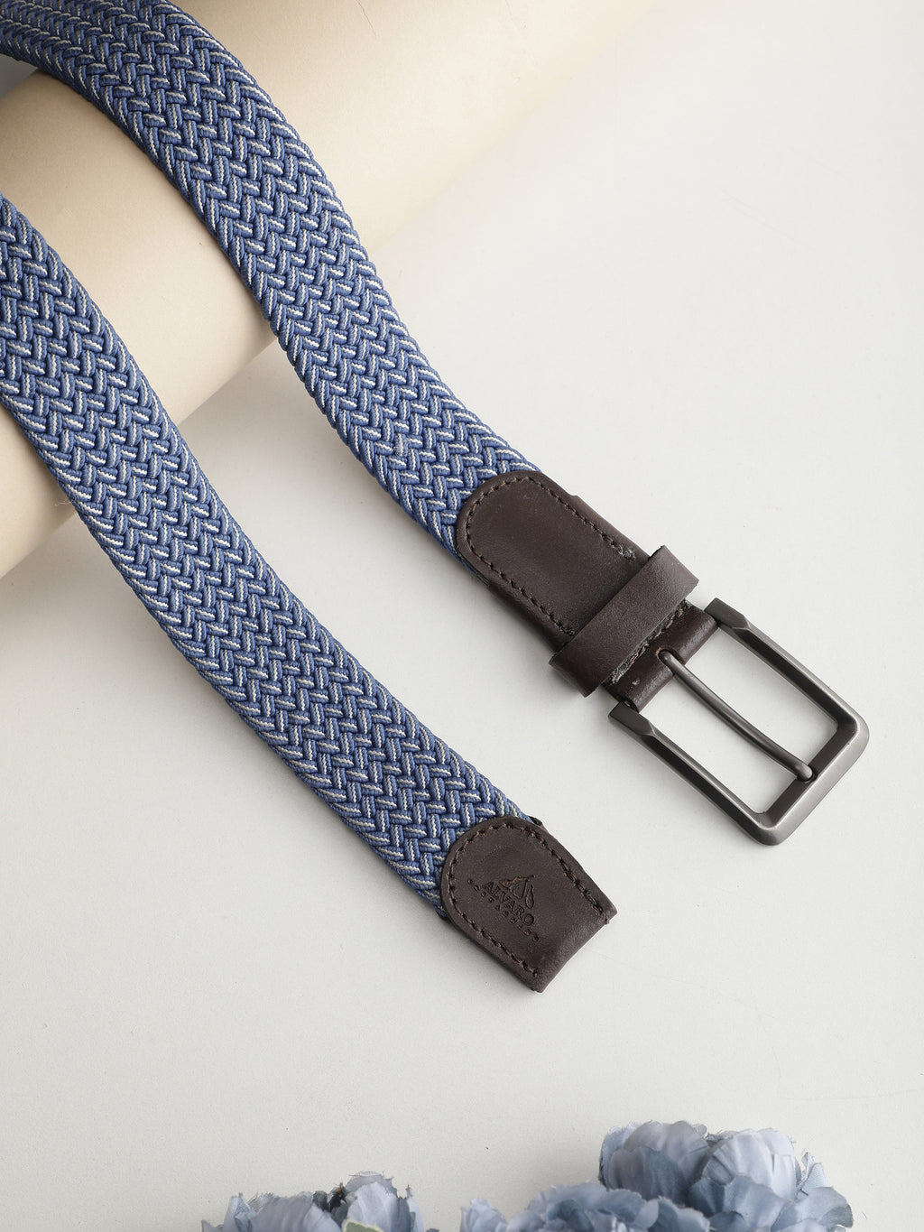 Alvaro Castagnino Men Blue & Brown Textured Leather Braided Belt