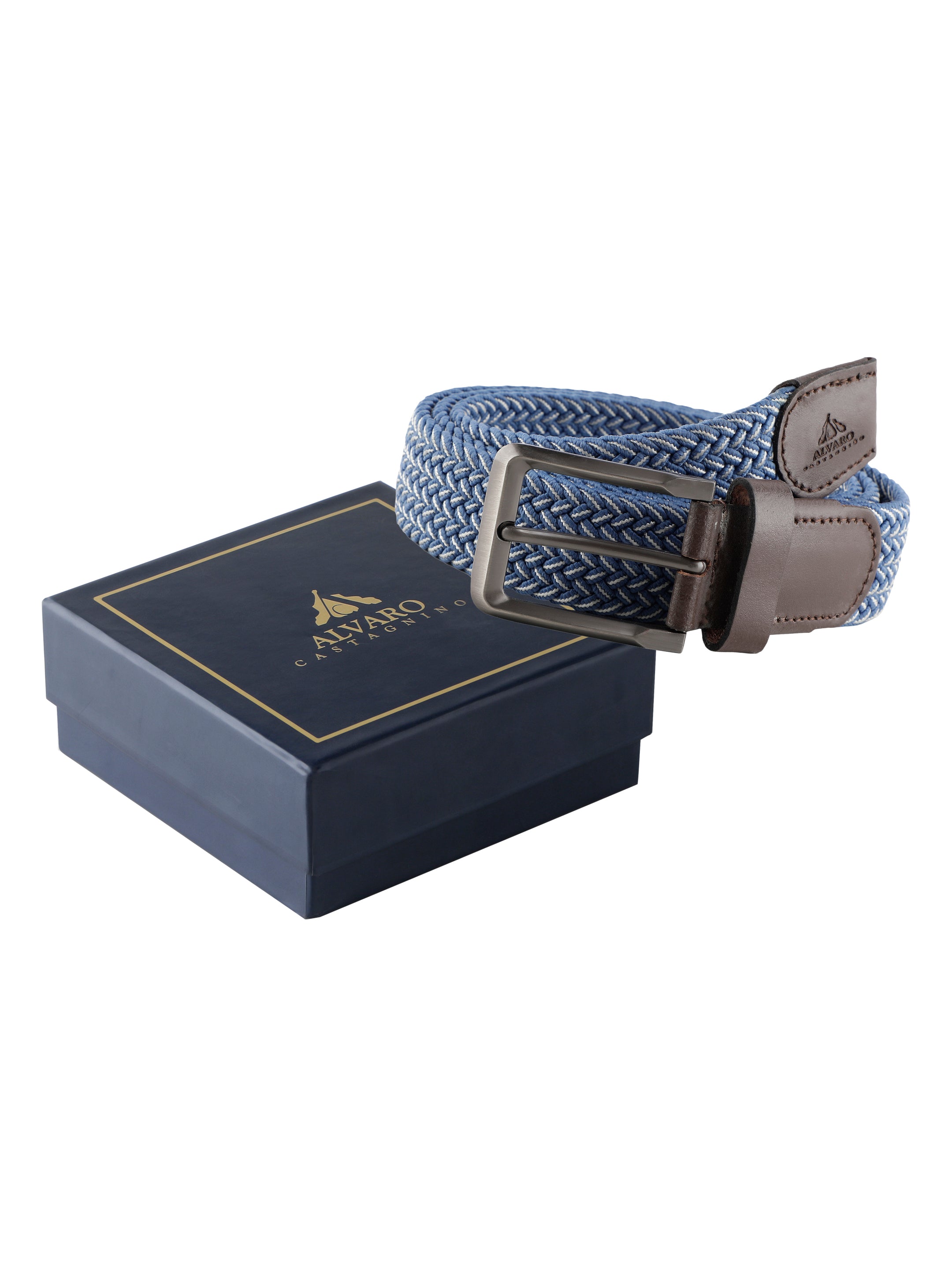 Alvaro Castagnino Men Blue & Brown Textured Leather Braided Belt