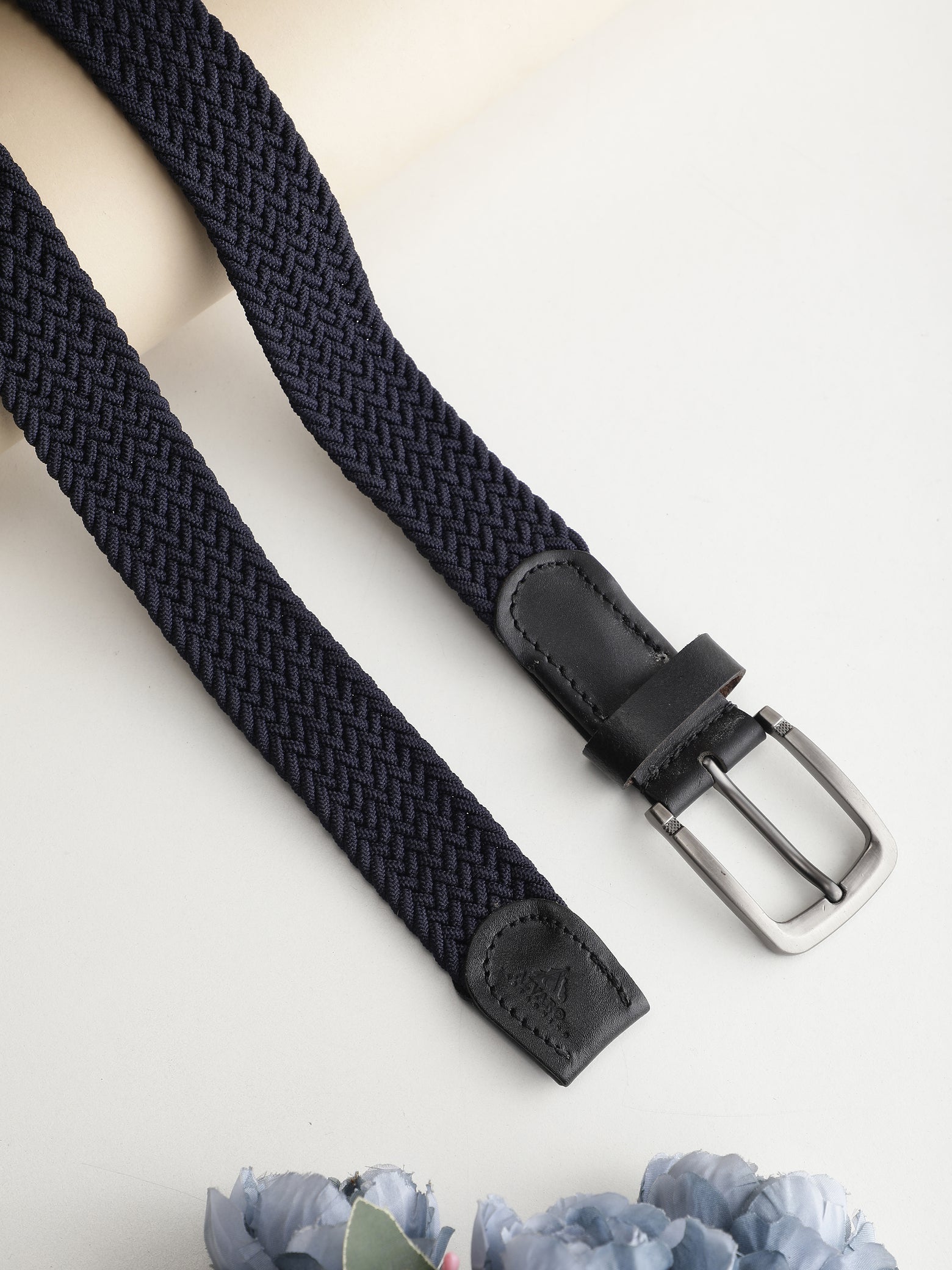 Navy Blue Braided Herringbone Belt