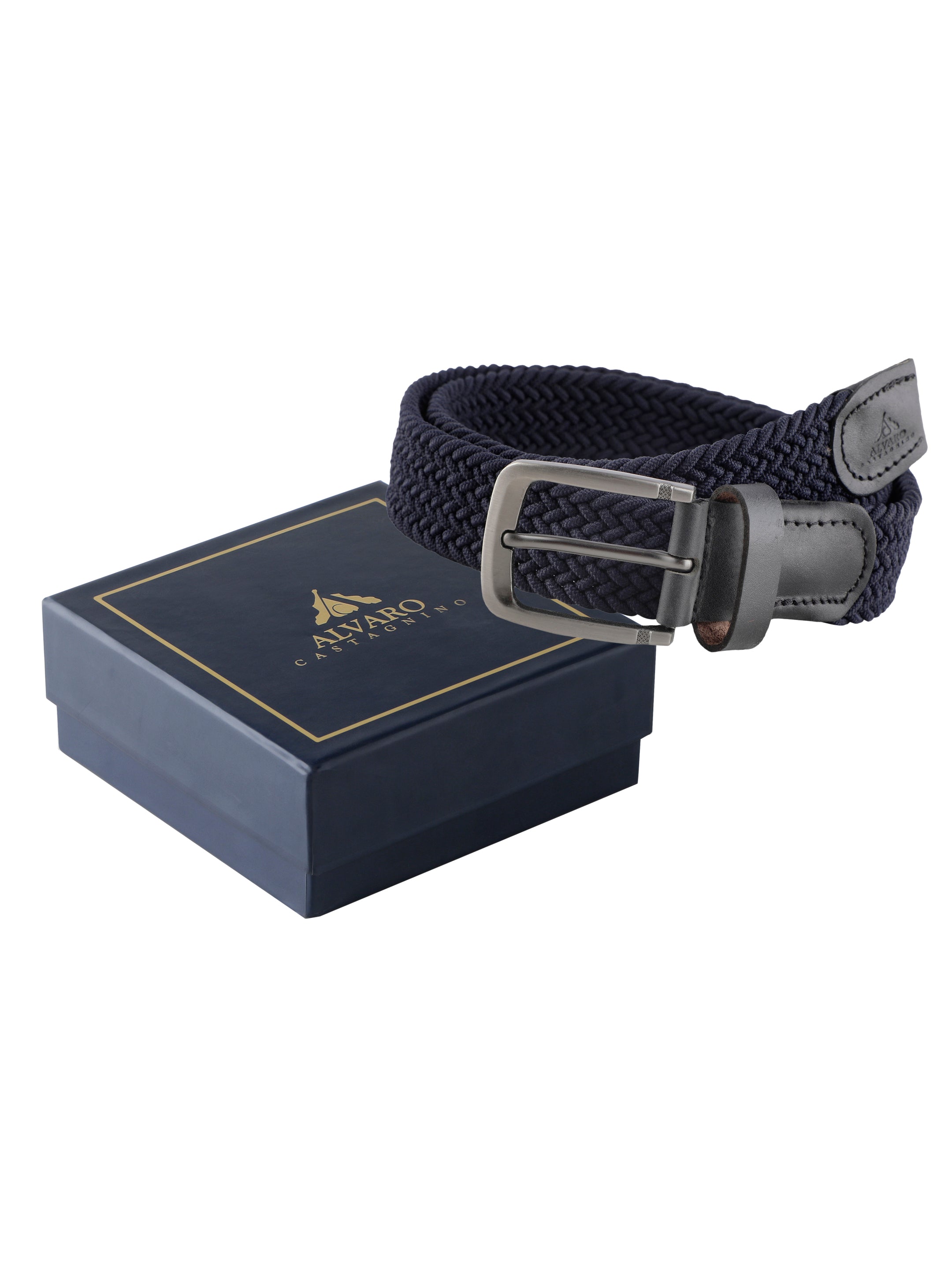 Alvaro Castagnino Men Blue & Black Textured Leather Braided Belt