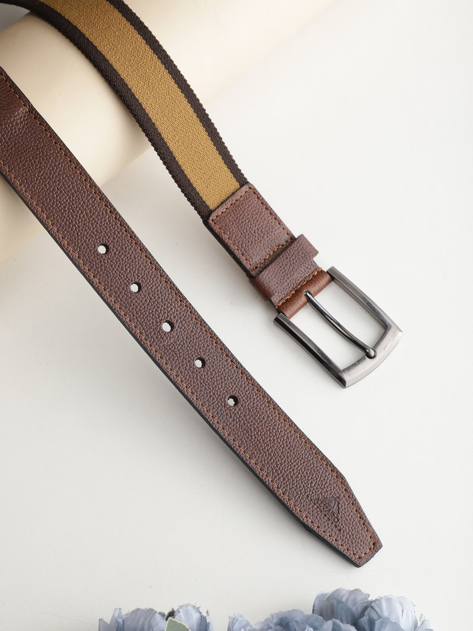 Alvaro Castagnino Men Brown & Beige Textured Leather Braided Belt