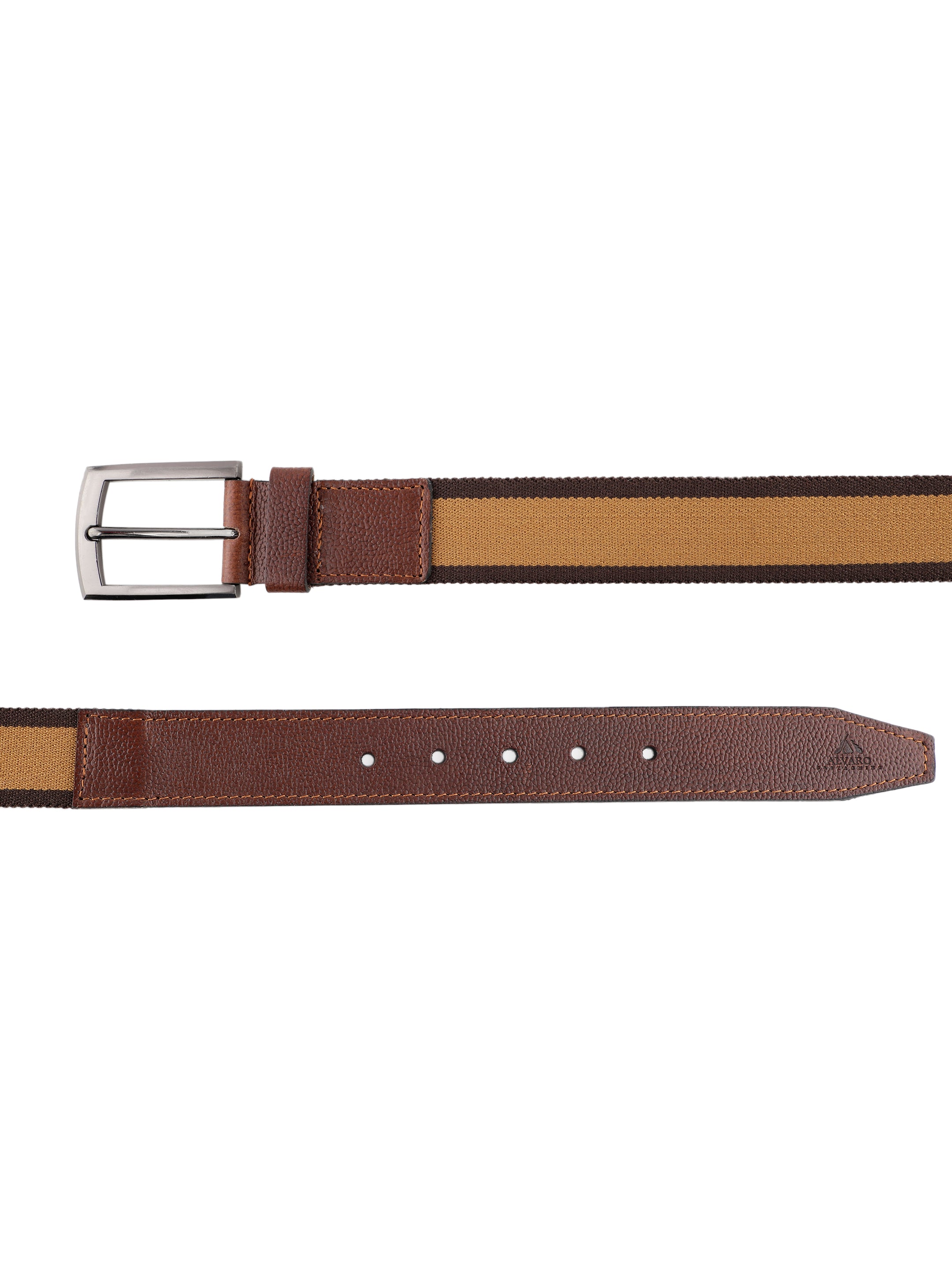 Alvaro Castagnino Men Brown & Beige Textured Leather Braided Belt