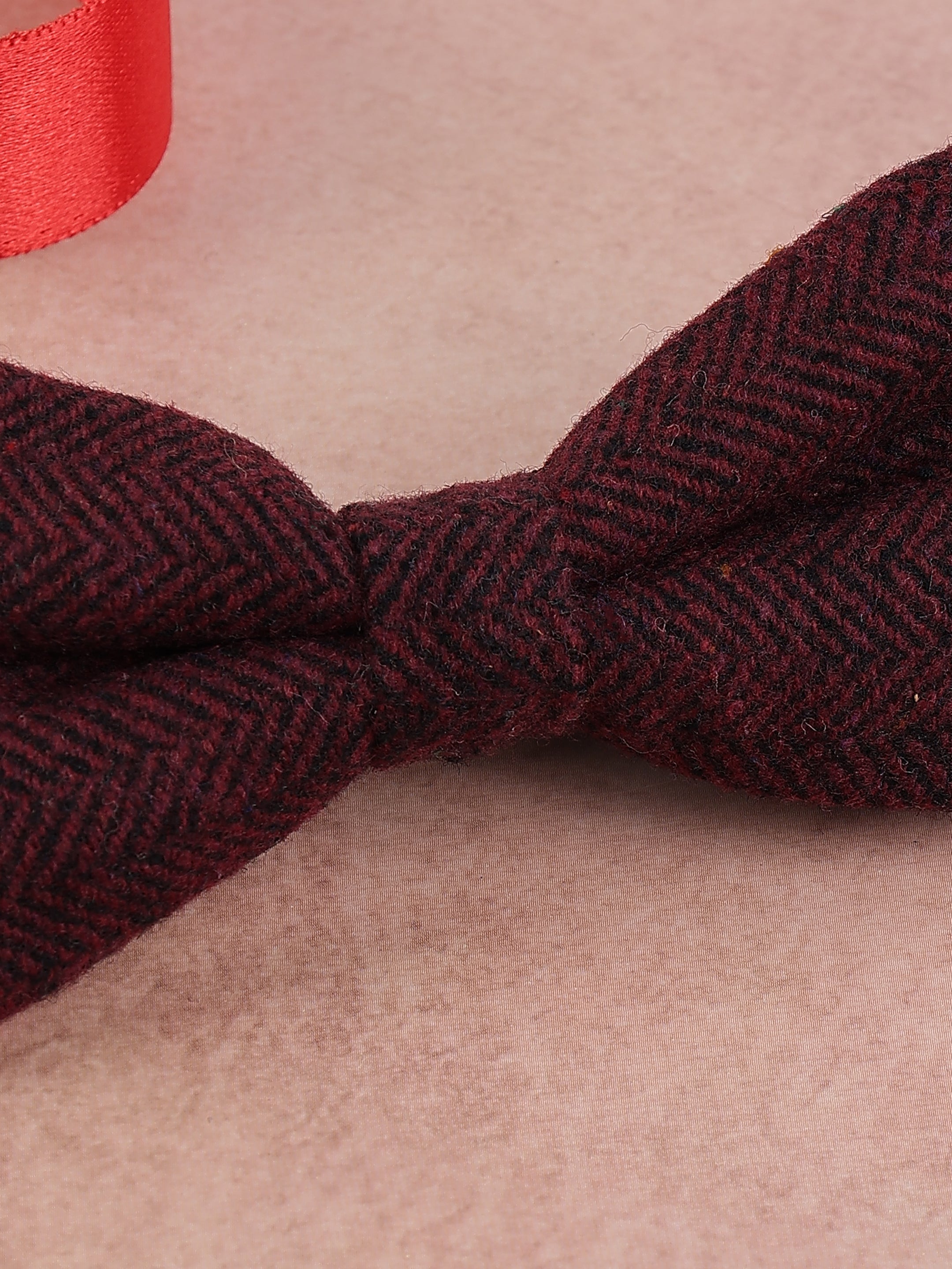 Burgundy Herringbone Cotton Bow Tie