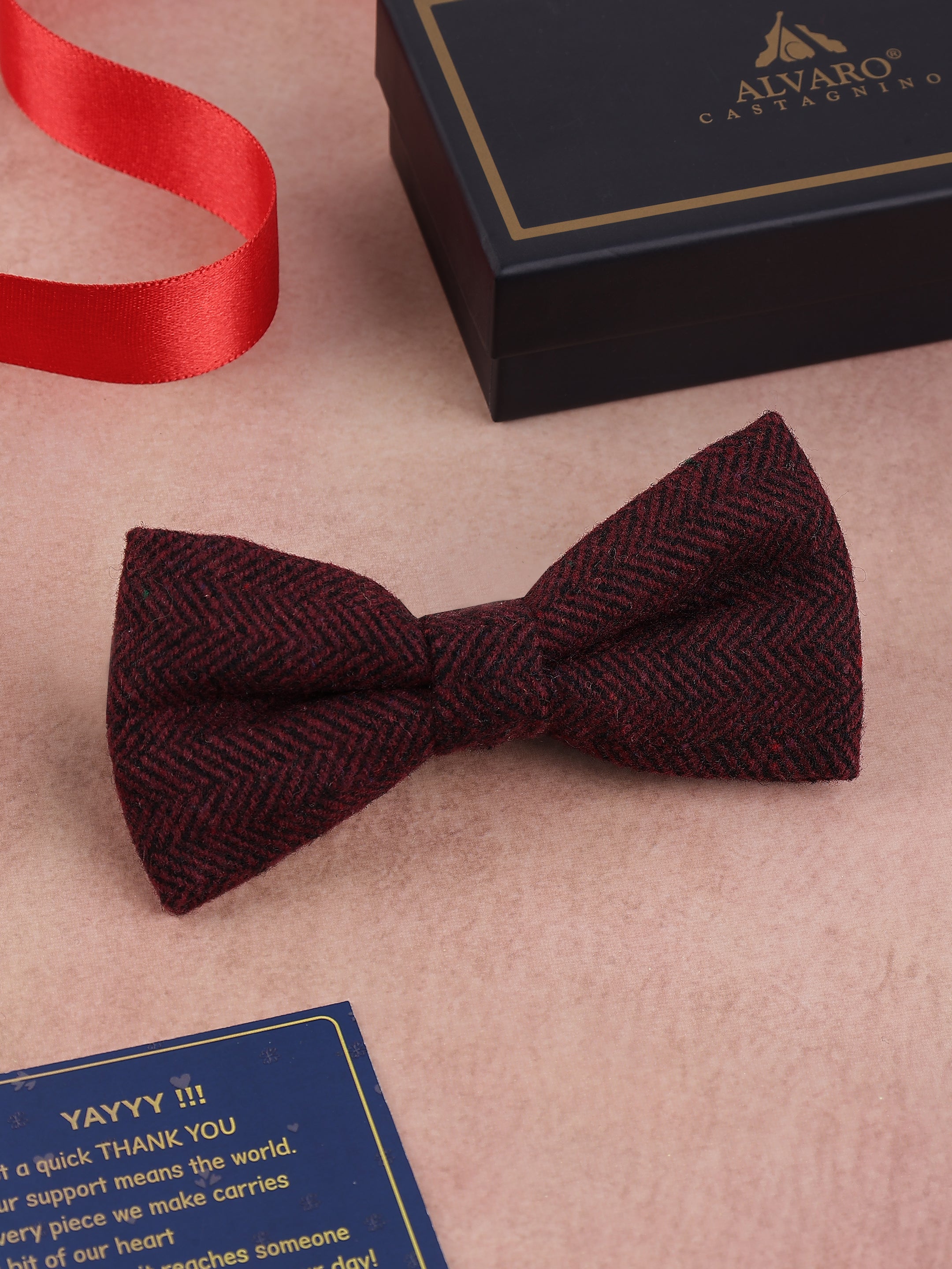 Burgundy Herringbone Cotton Bow Tie