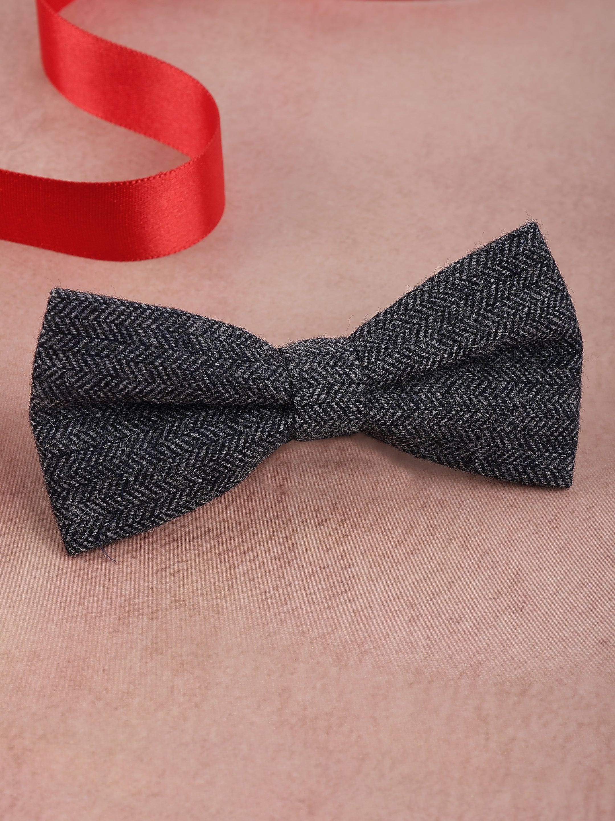Grey Herringbone Cotton Bow Tie