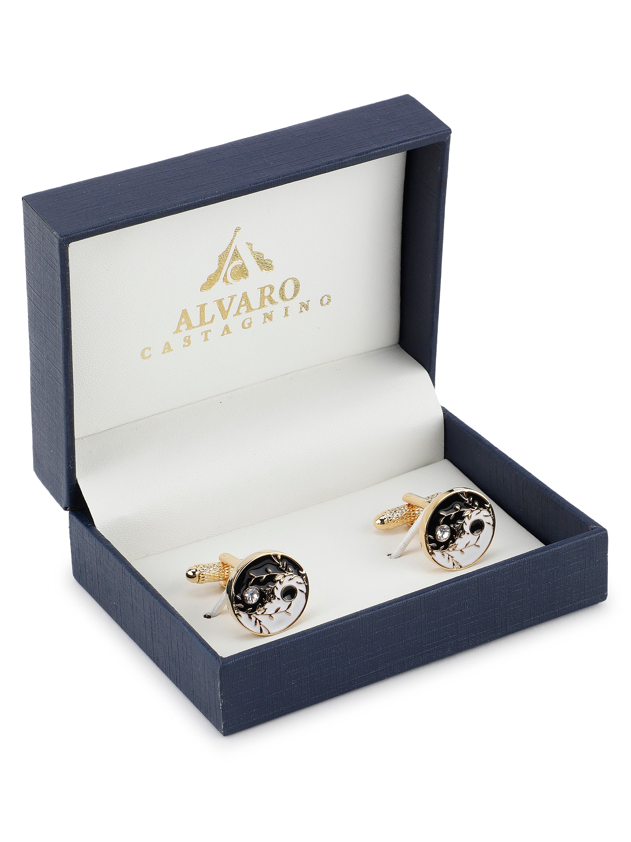 Alvaro Castagnino Black & White Coloured Cufflink for Men