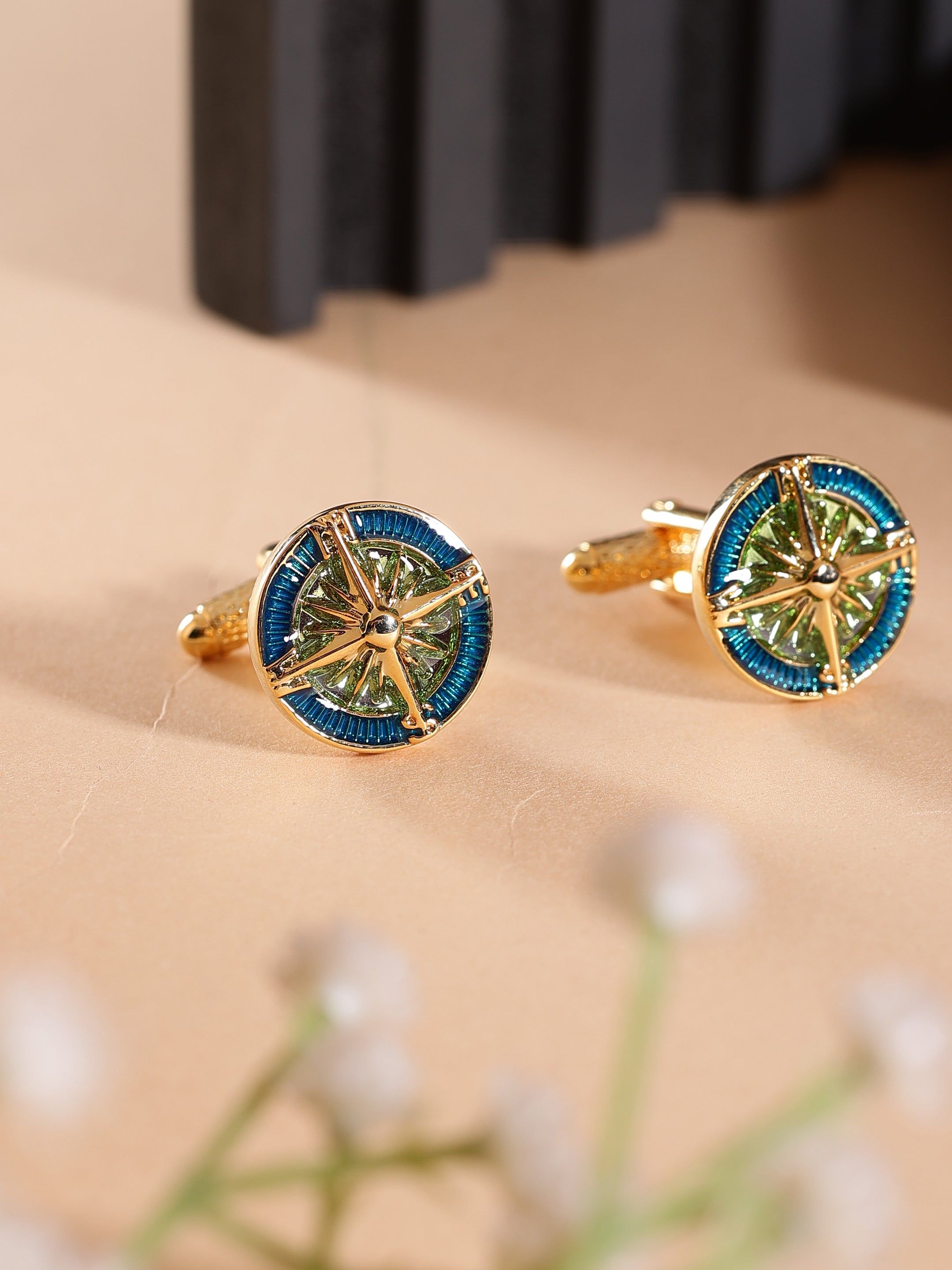 Gold Compass Wheel Cufflink
