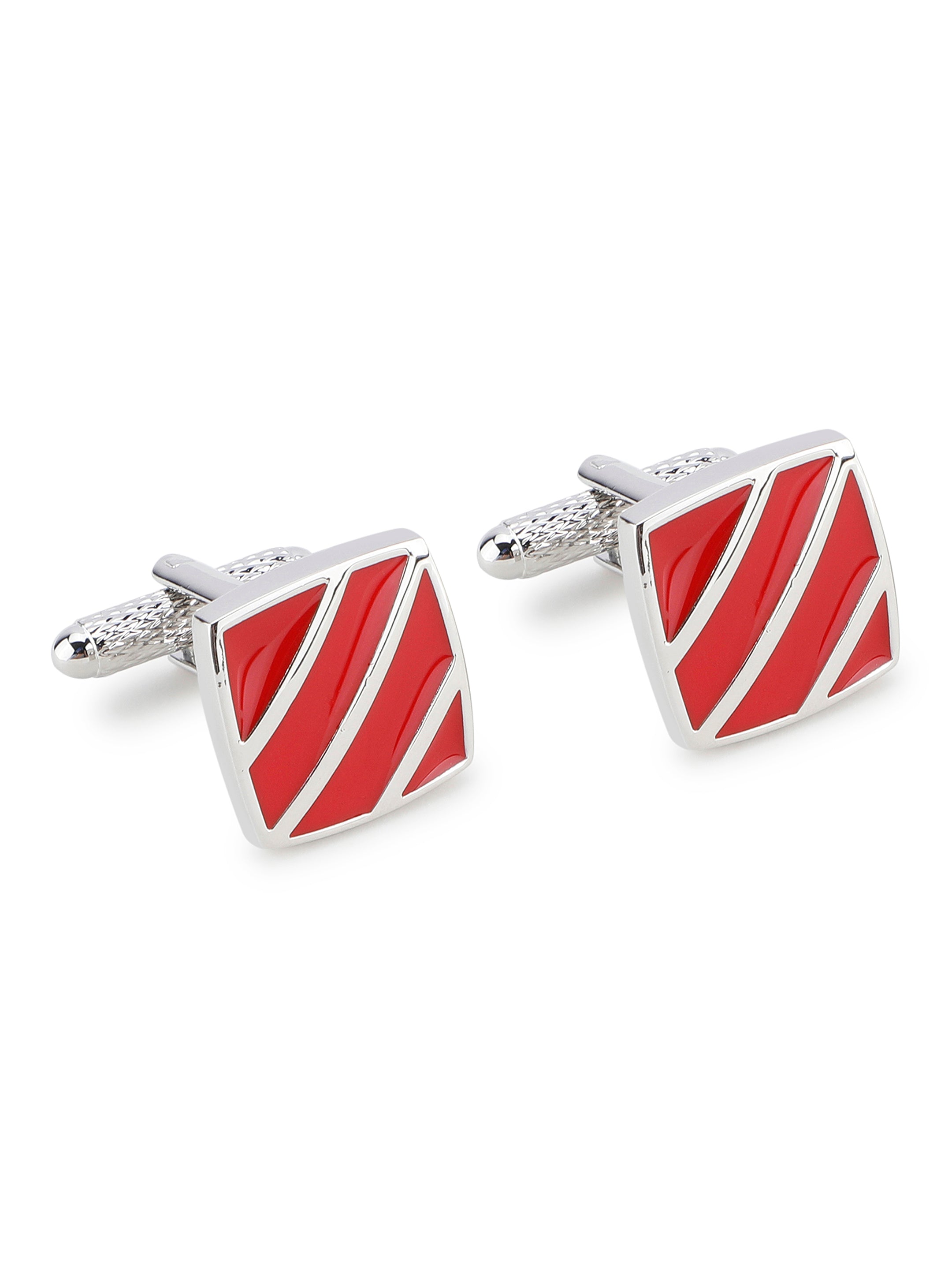 Silver & Red Enamel Square Cufflink