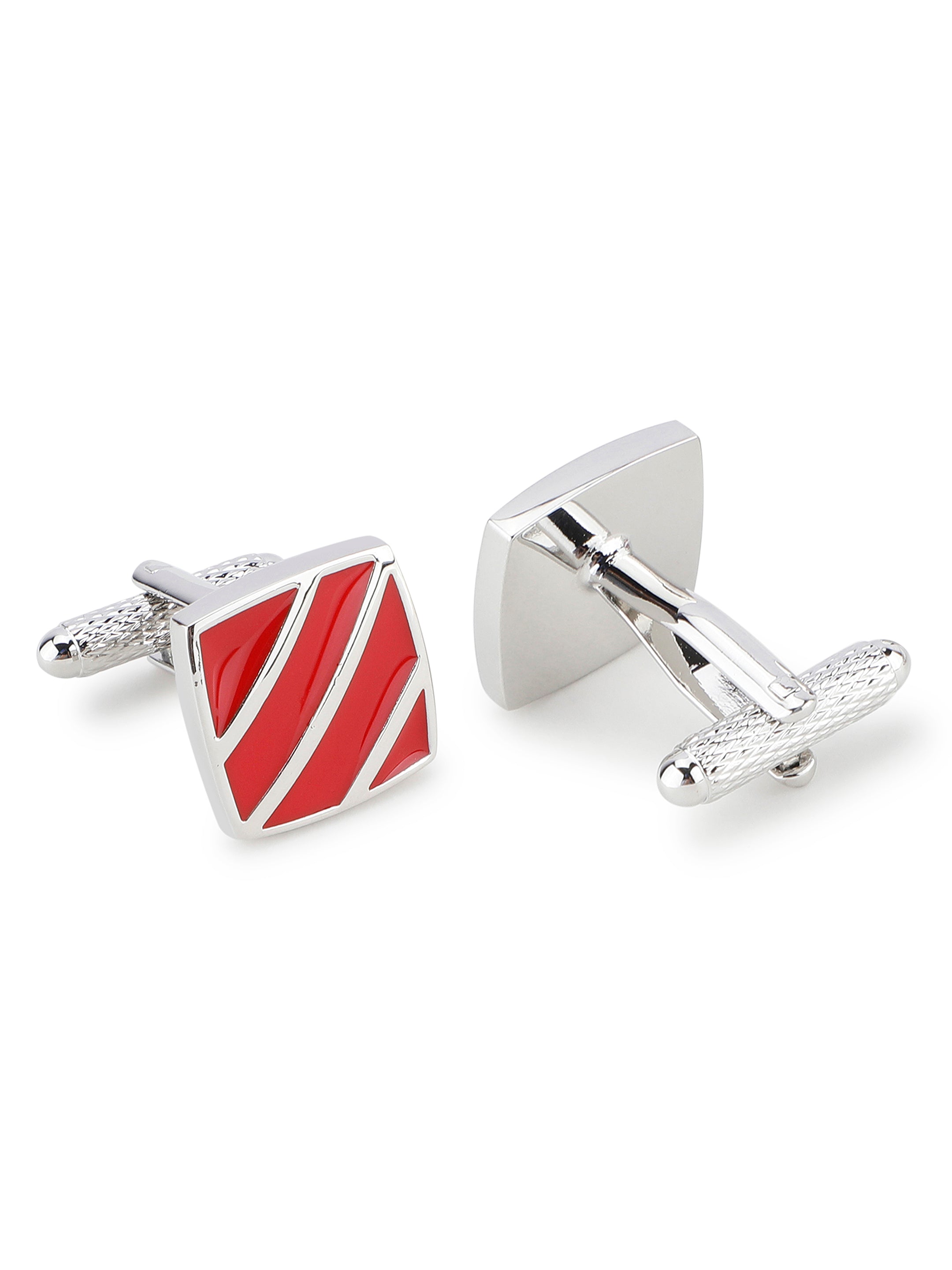 Silver & Red Enamel Square Cufflink