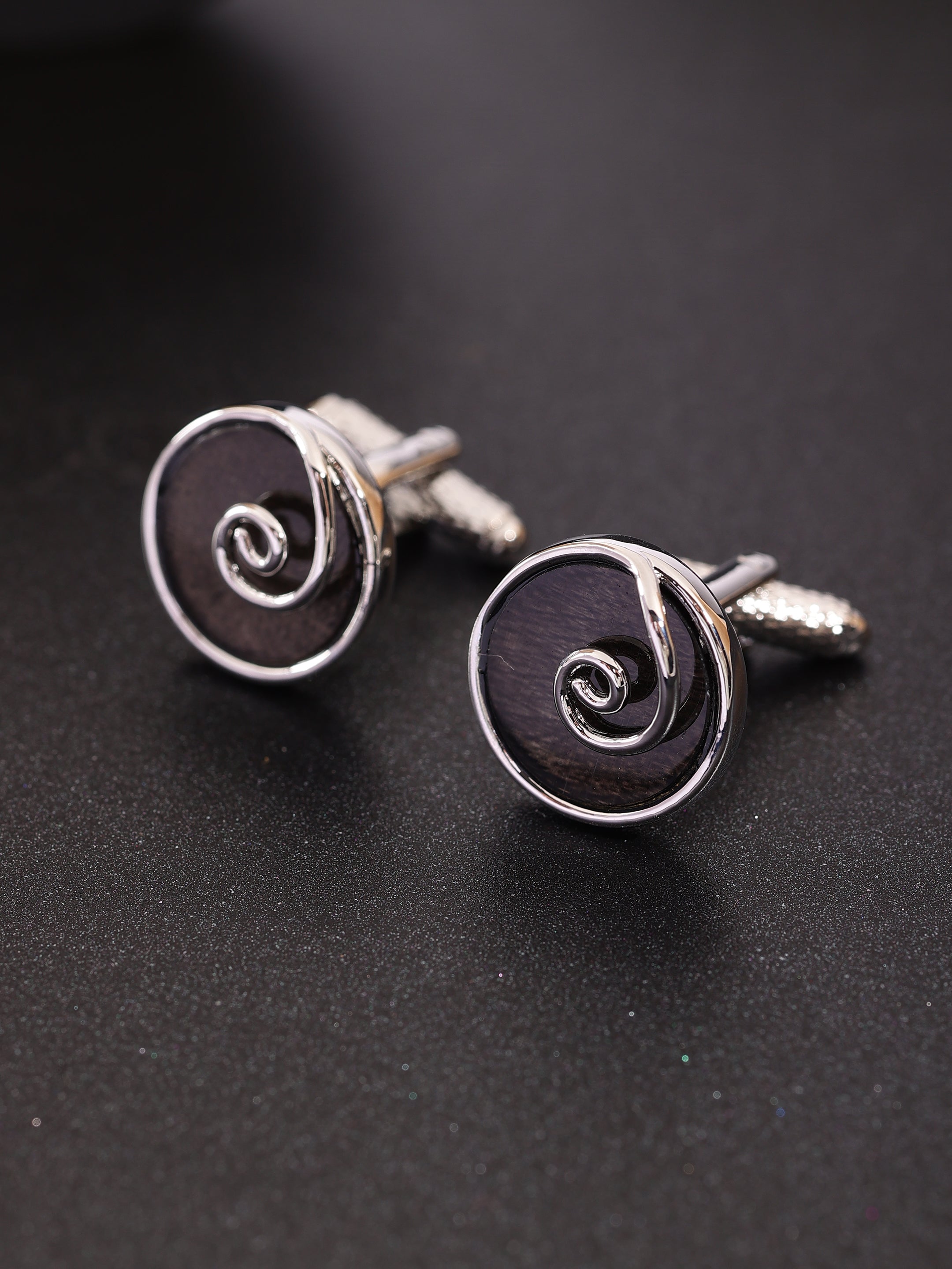 Silver Swirl Round Cufflink