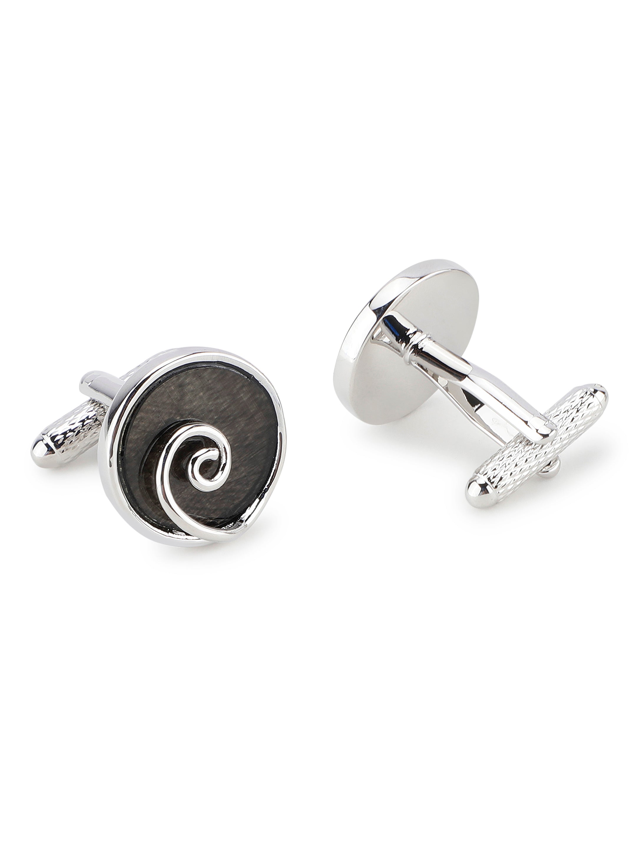 Silver Swirl Round Cufflink