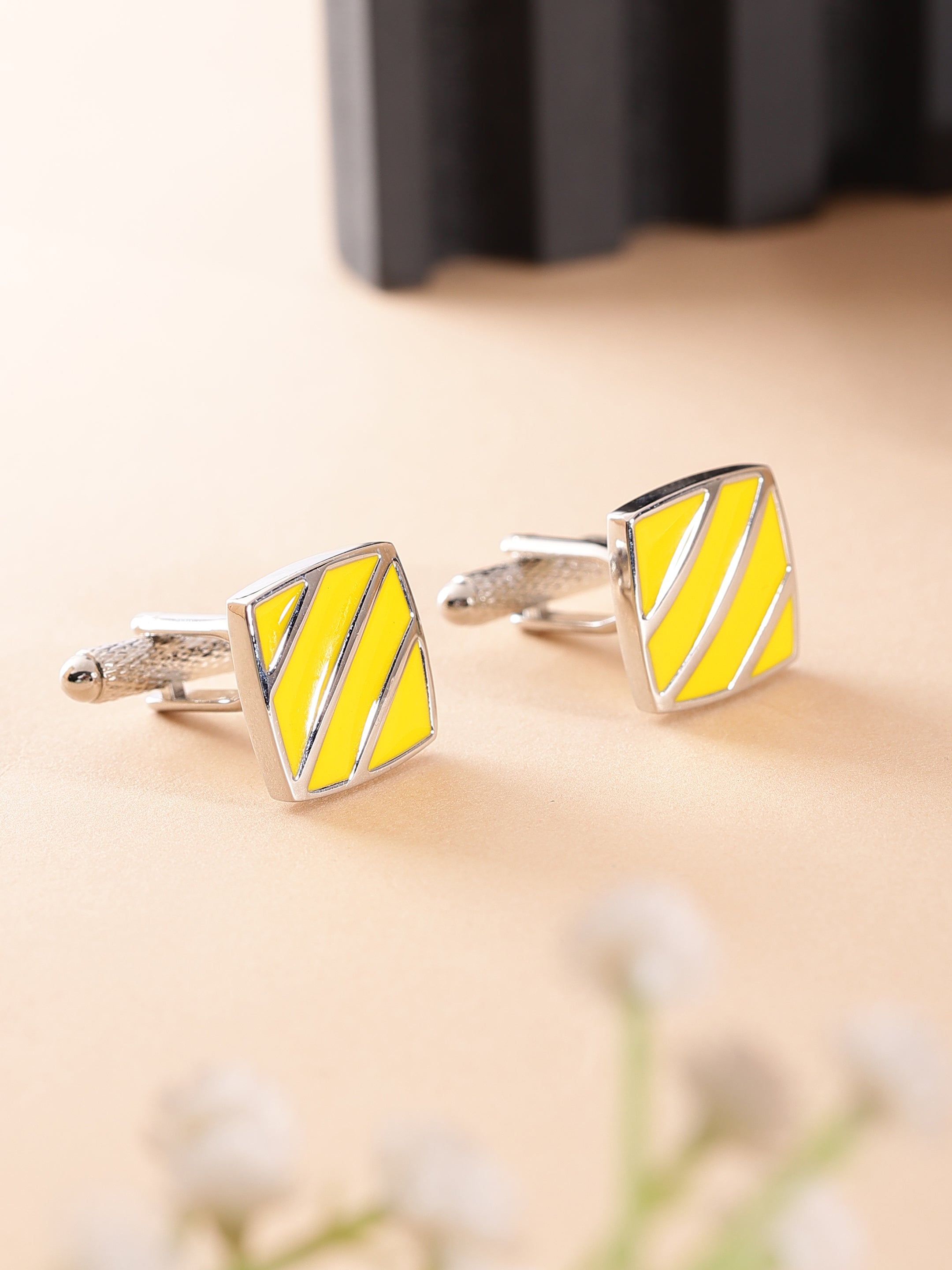 Silver & Yellow Enamel Square Cufflink