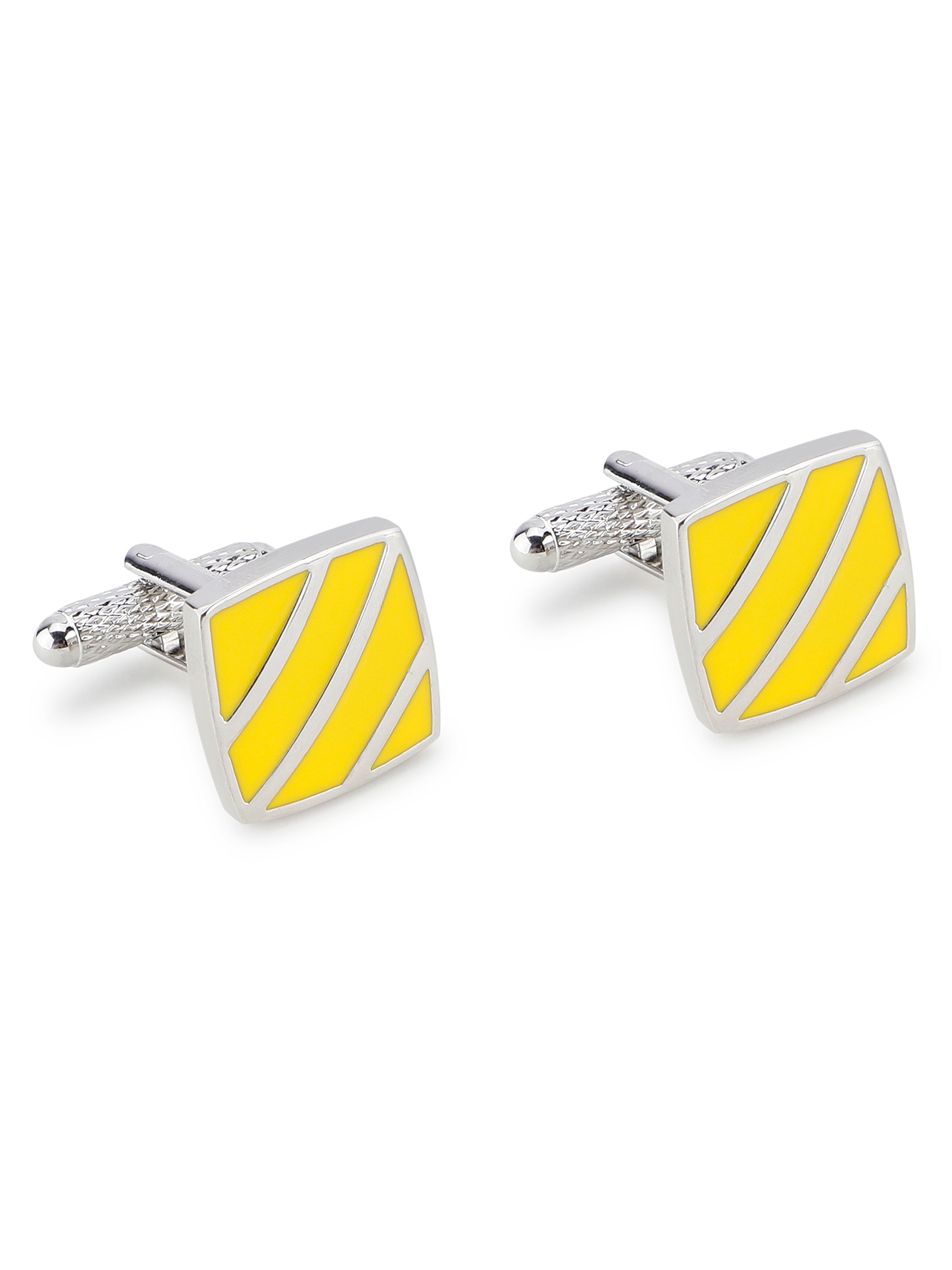 Silver & Yellow Enamel Square Cufflink