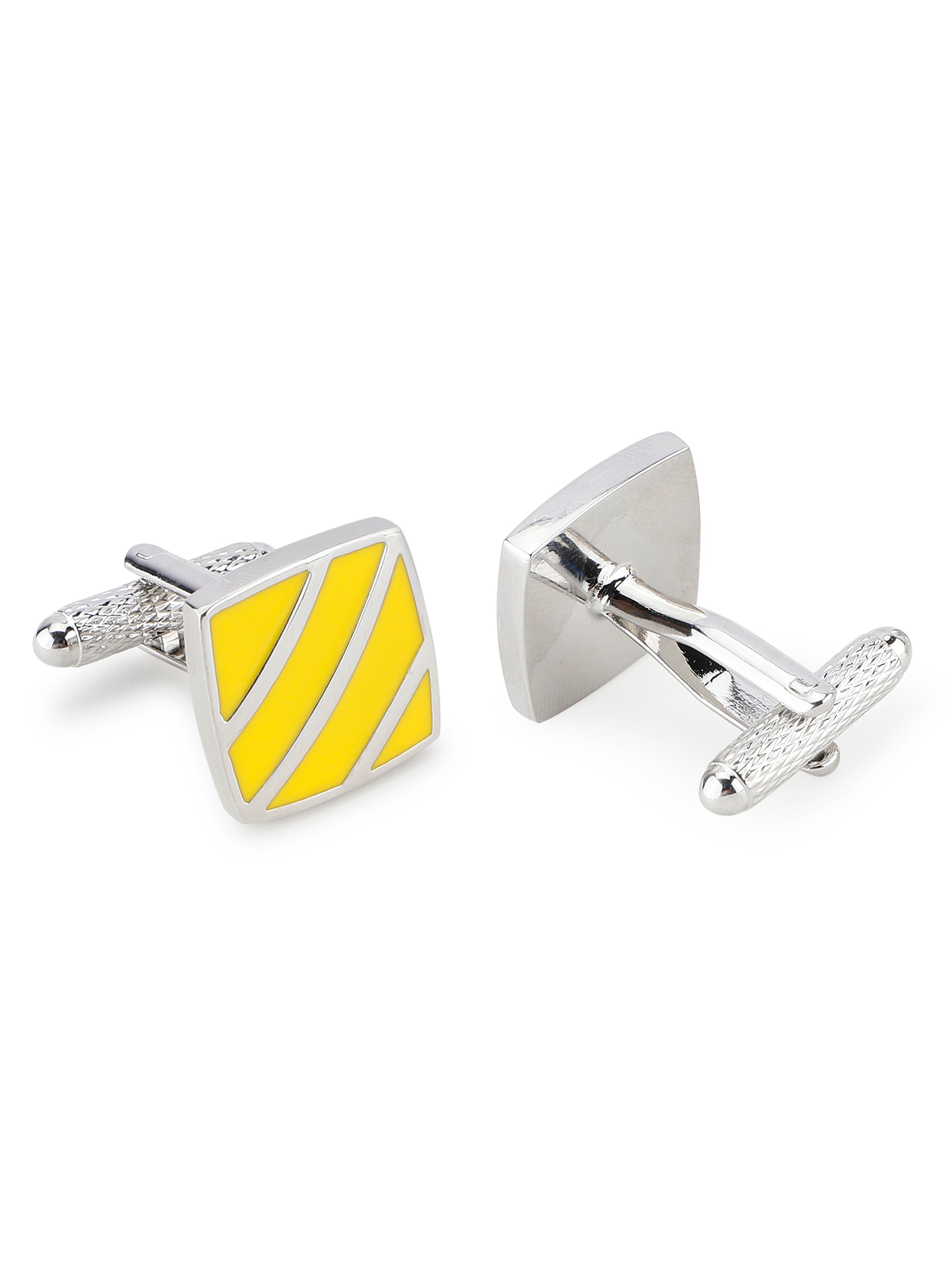 Silver & Yellow Enamel Square Cufflink