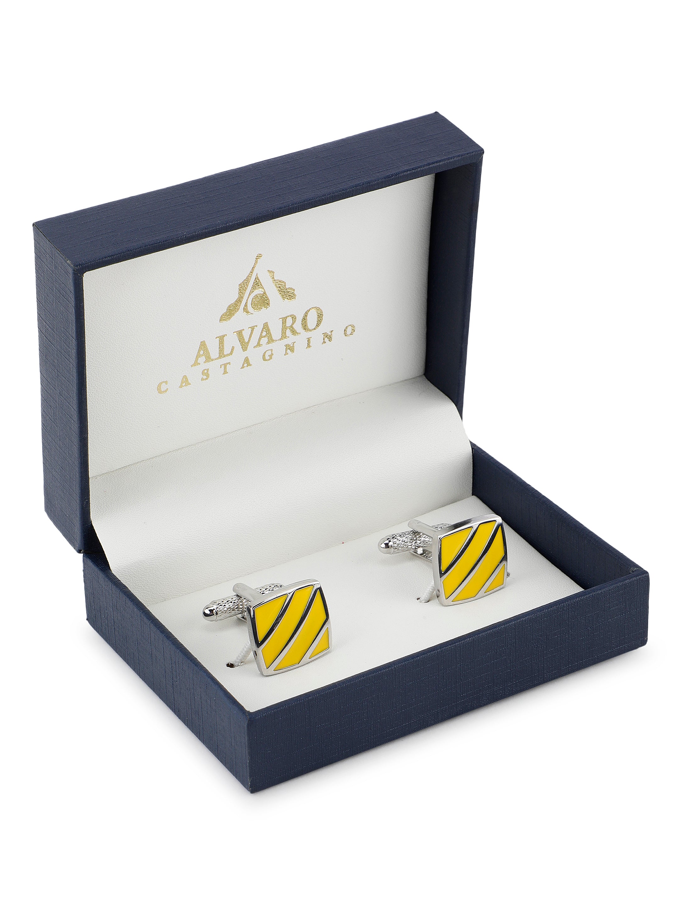Silver & Yellow Enamel Square Cufflink