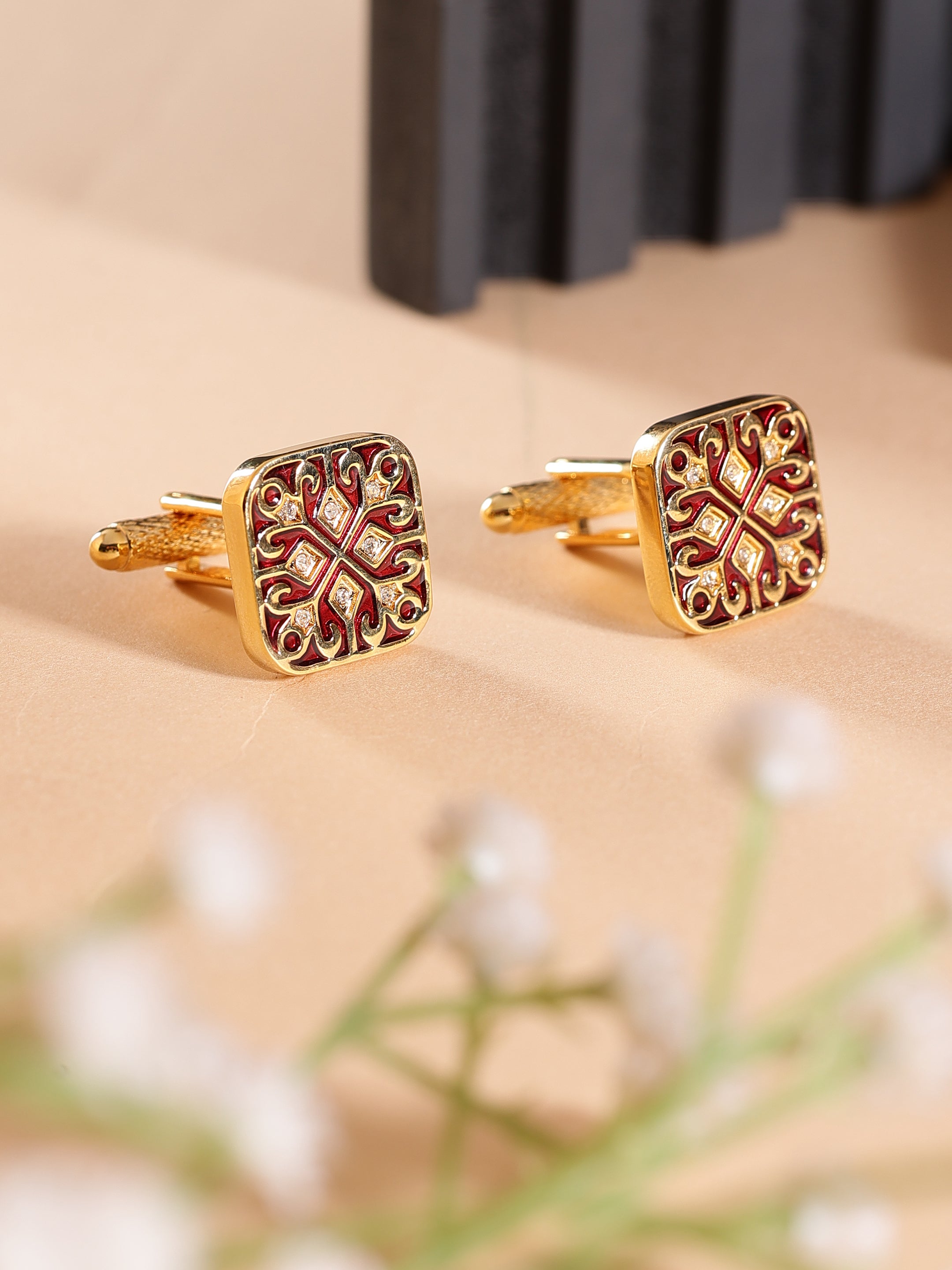 Alvaro Castagnino Maroon & Silver Coloured Cufflink for Men