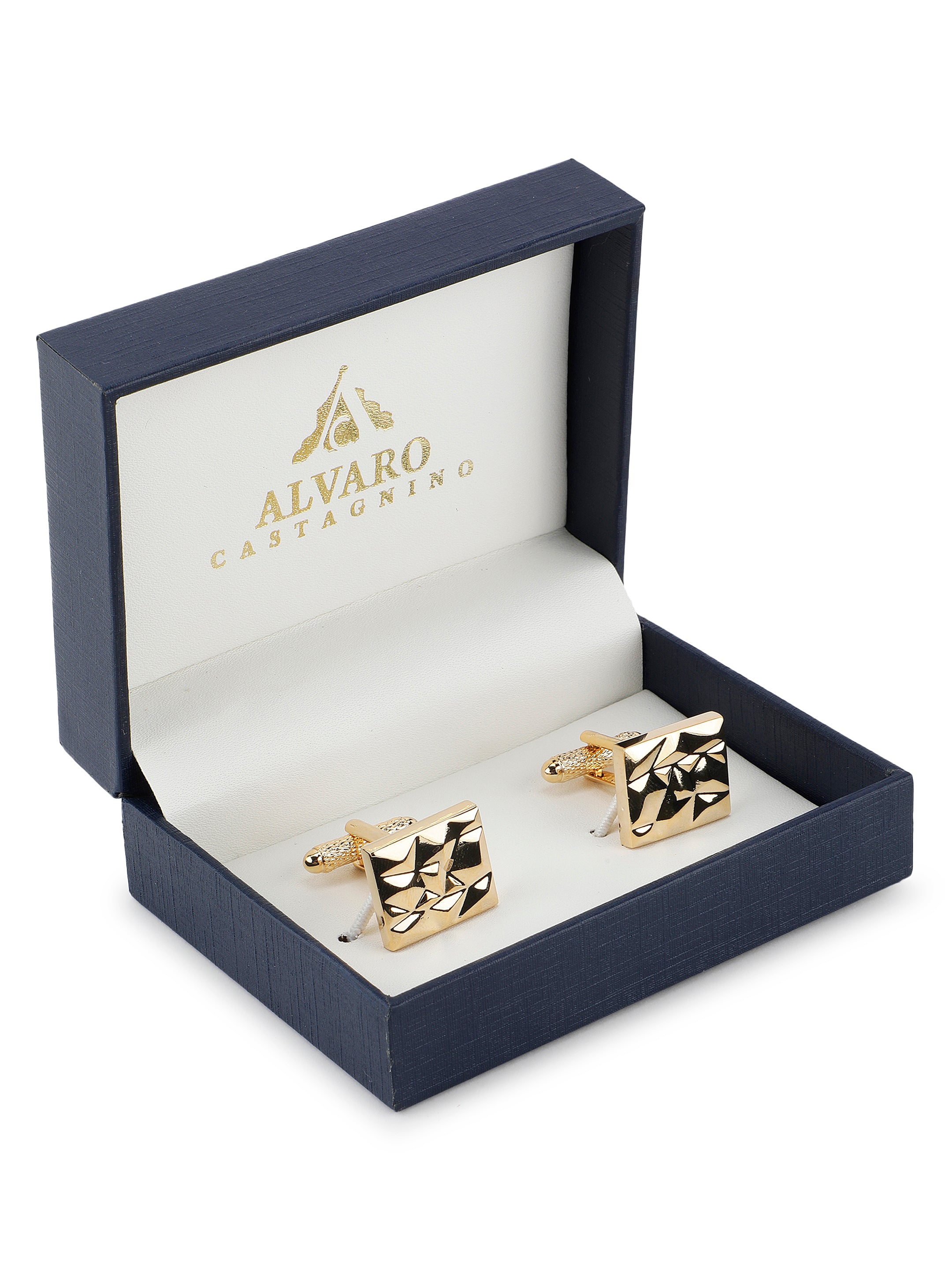 Gold Faceted Square Cufflink
