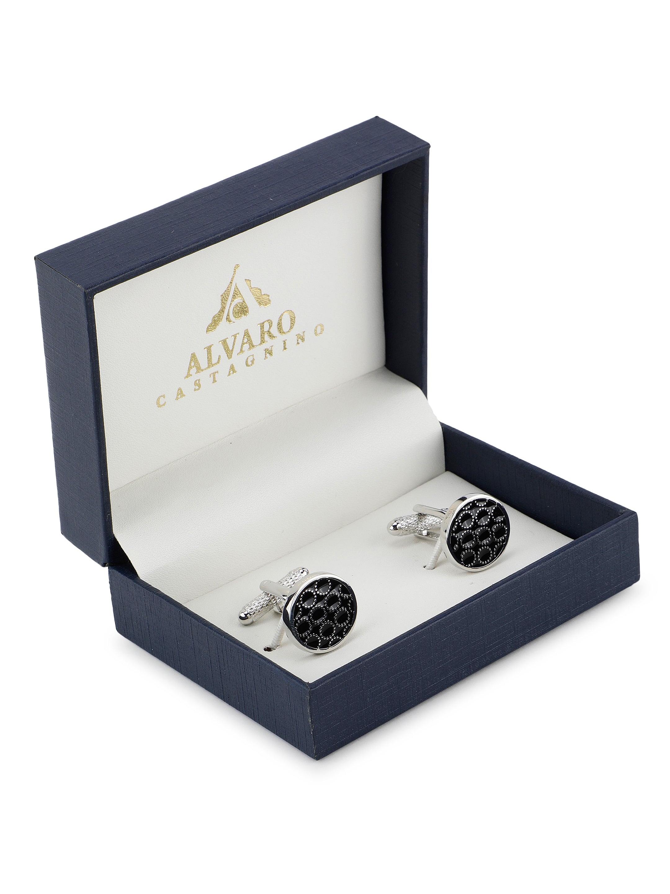 Alvaro Castagnino Black & Silver Coloured Cufflink for Men
