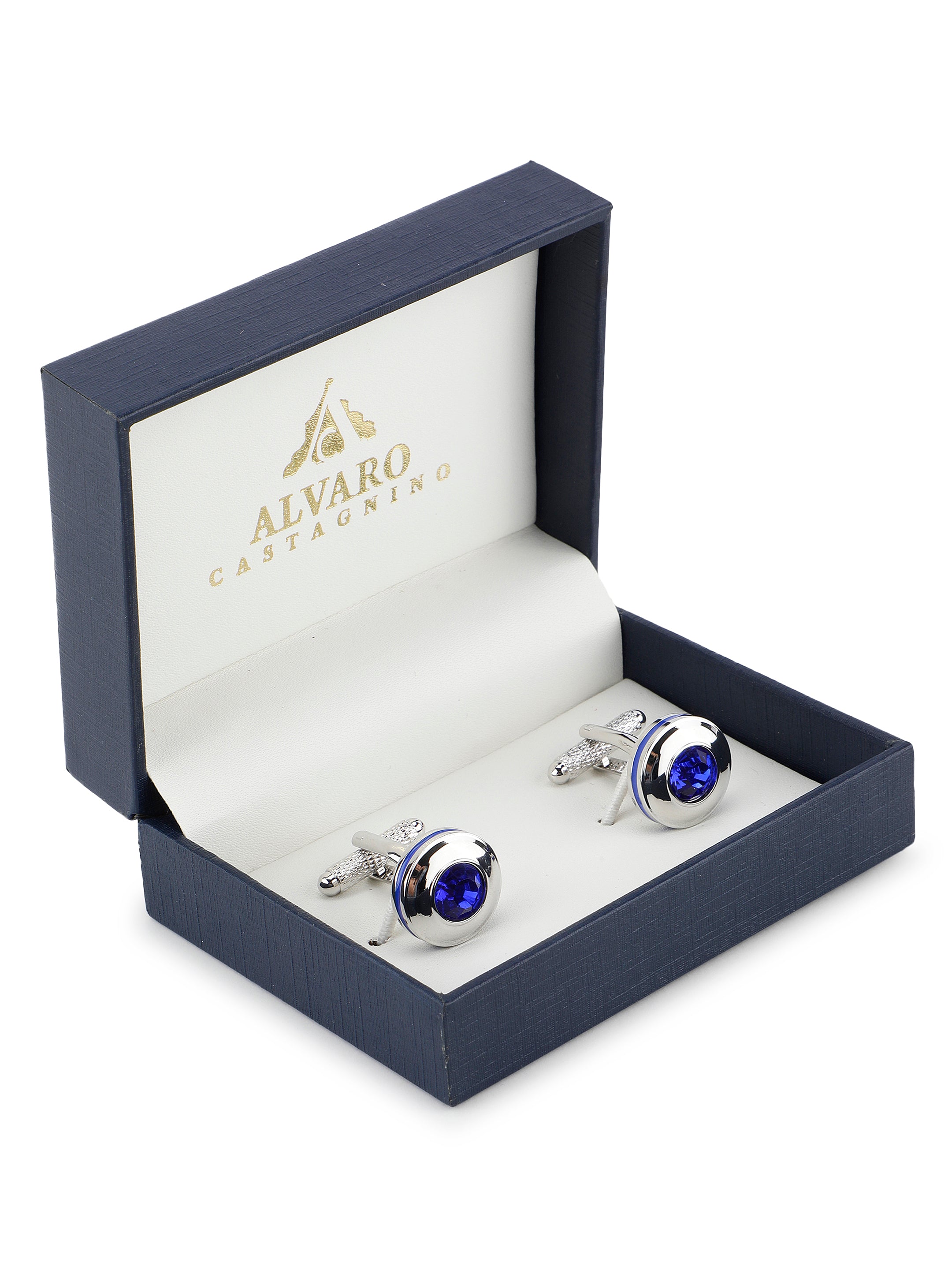 Silver Blue Crystal Cufflink
