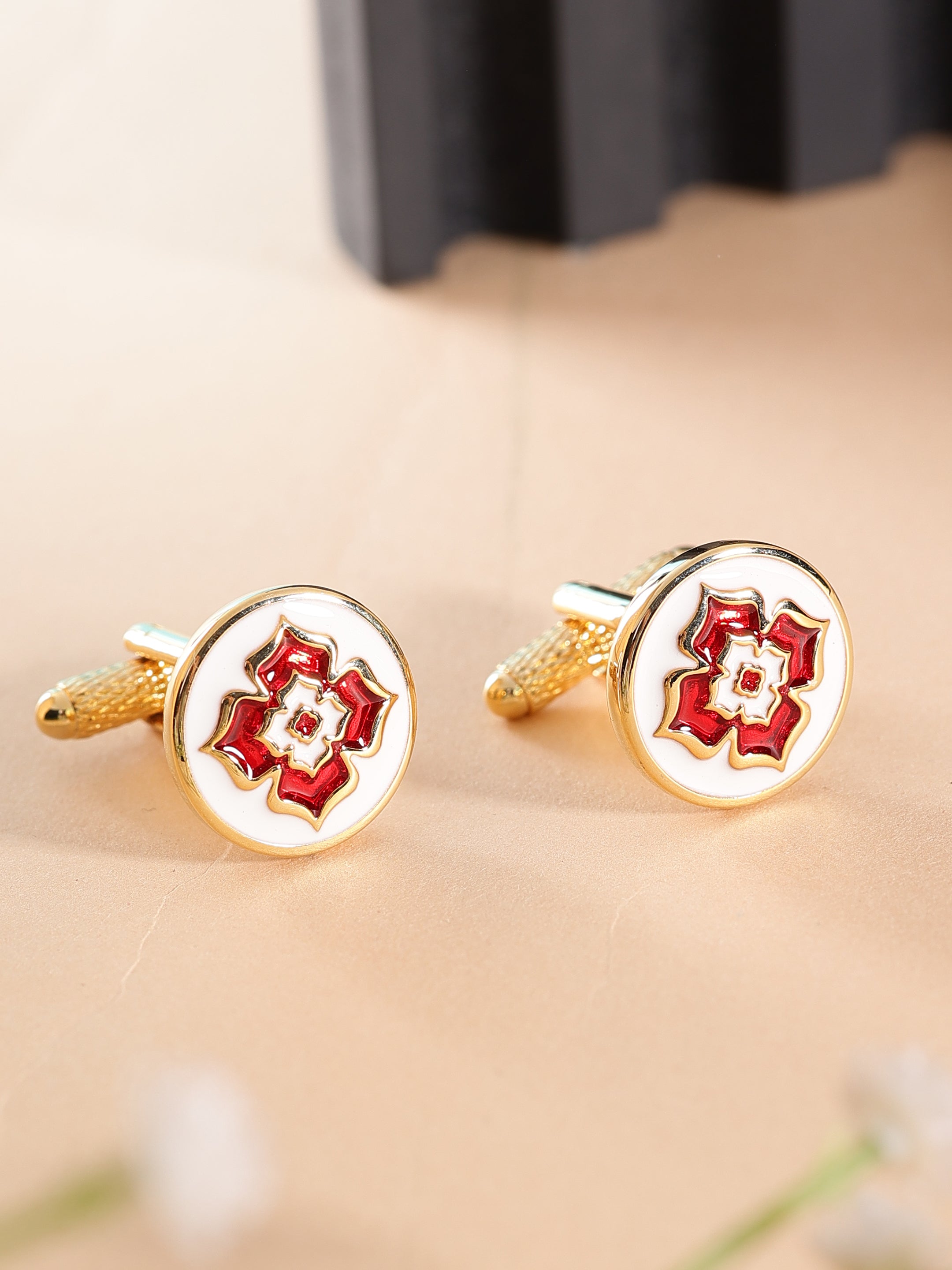 Gold Red Enamel Cufflink
