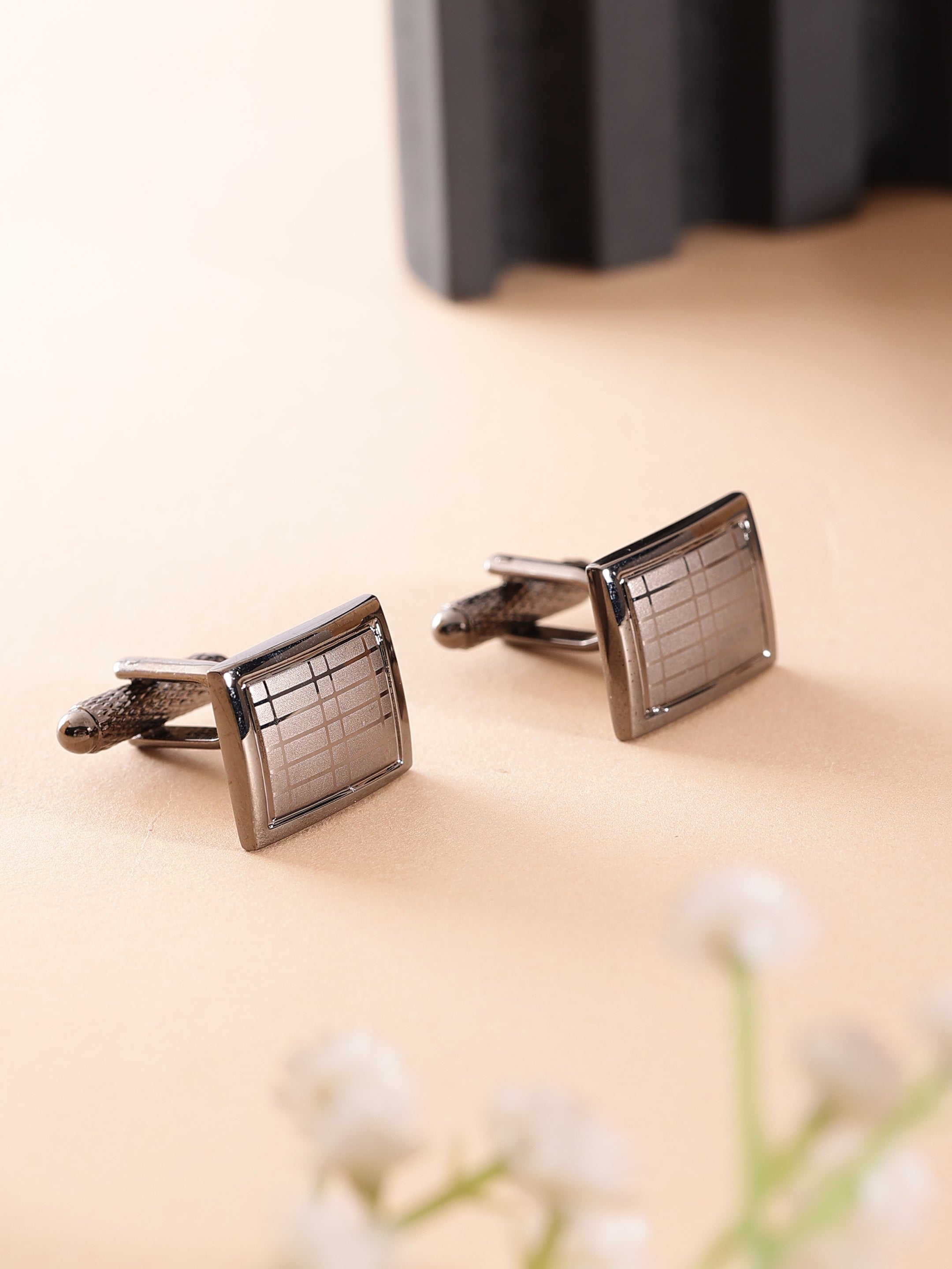 Gunmetal Grid Pattern Cufflink