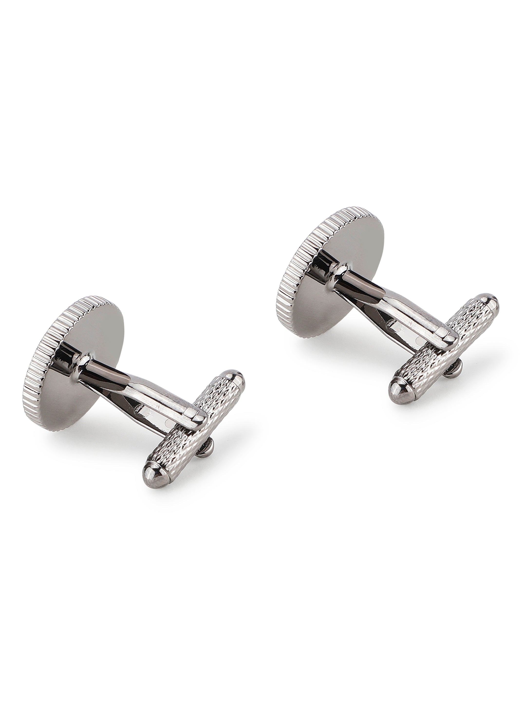Silver Textured Round Cufflink