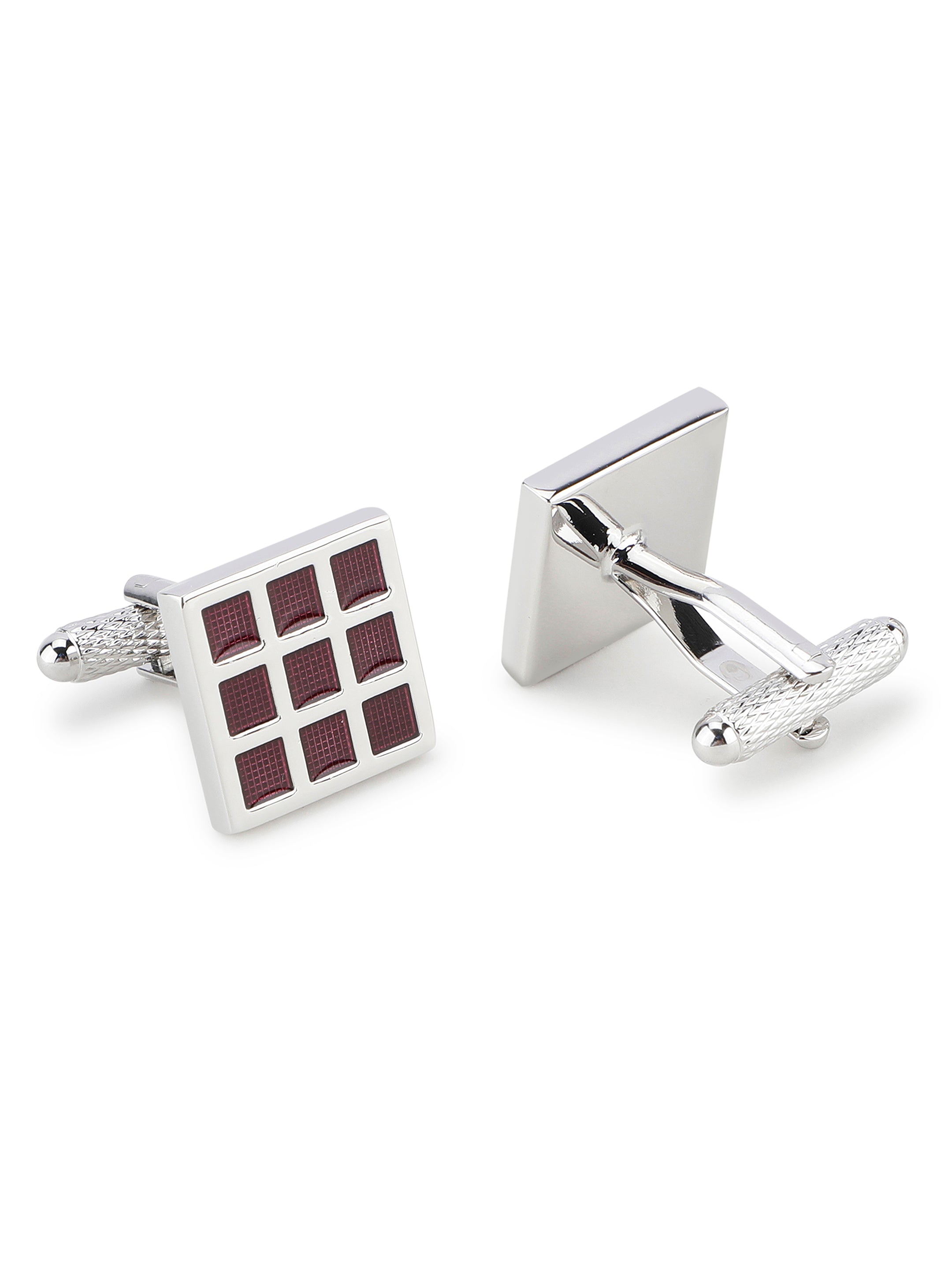 Silver & Red Grid Cufflink
