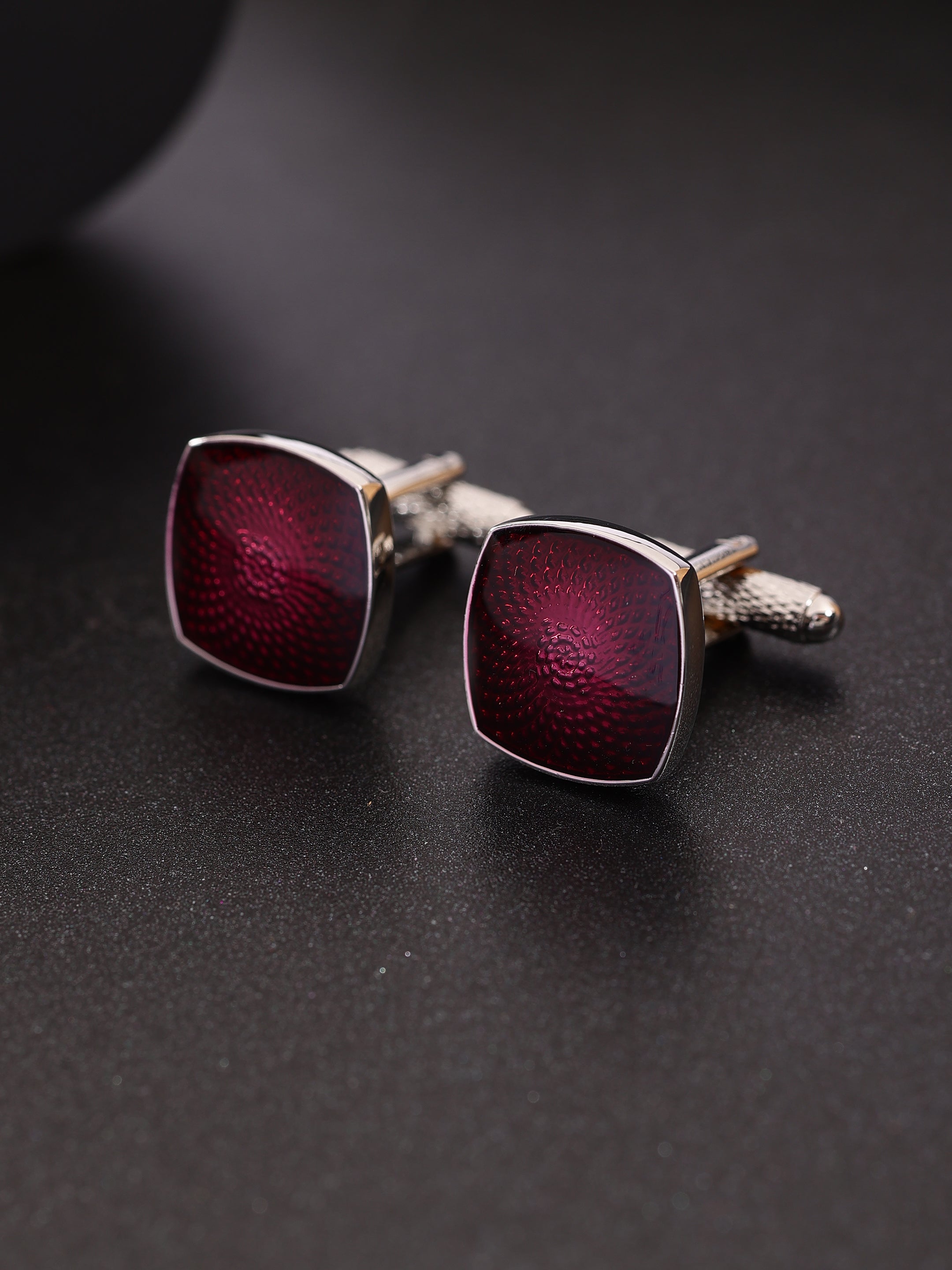 Silver & Red Textured Cufflink