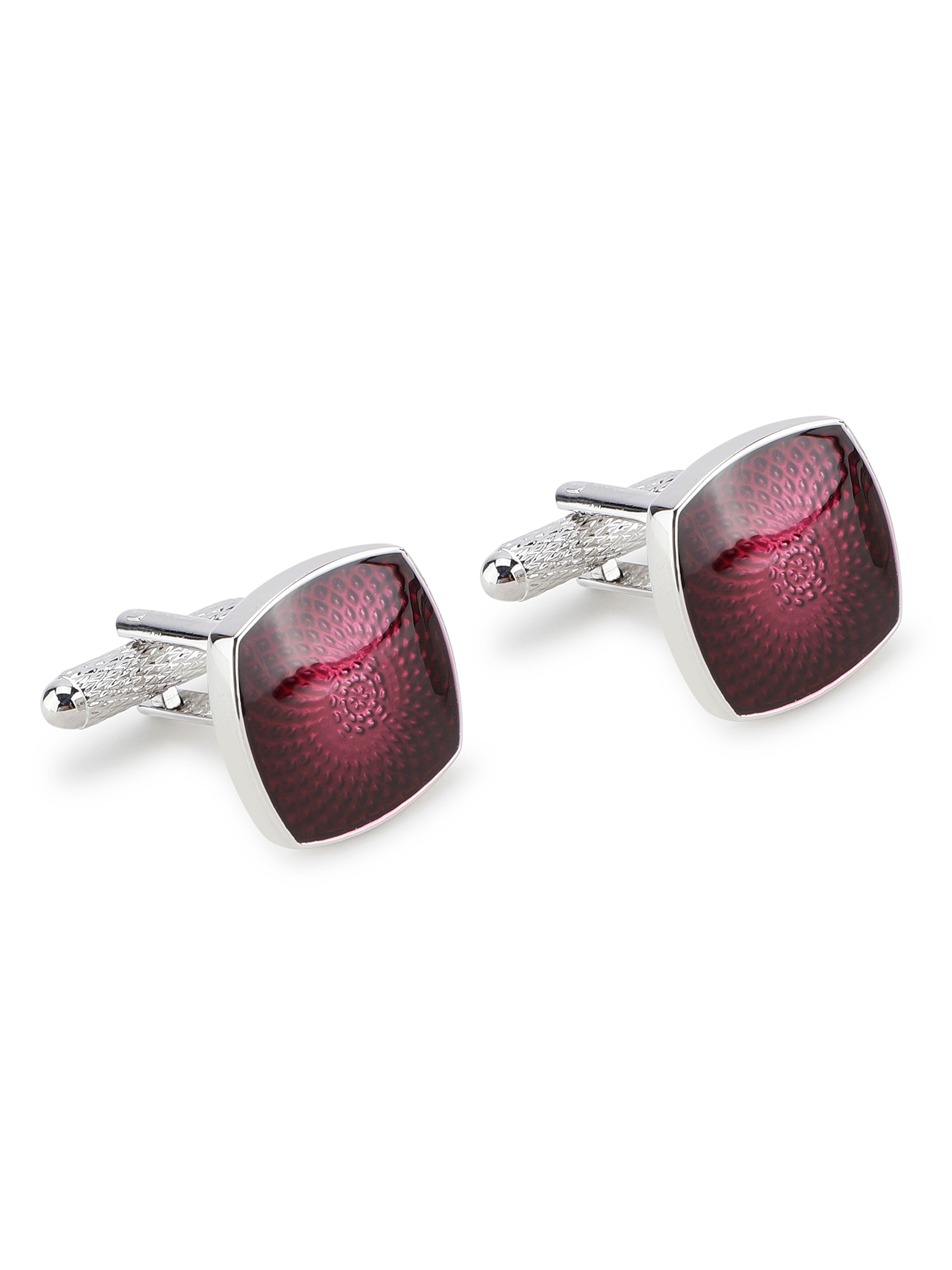 Silver & Red Textured Cufflink