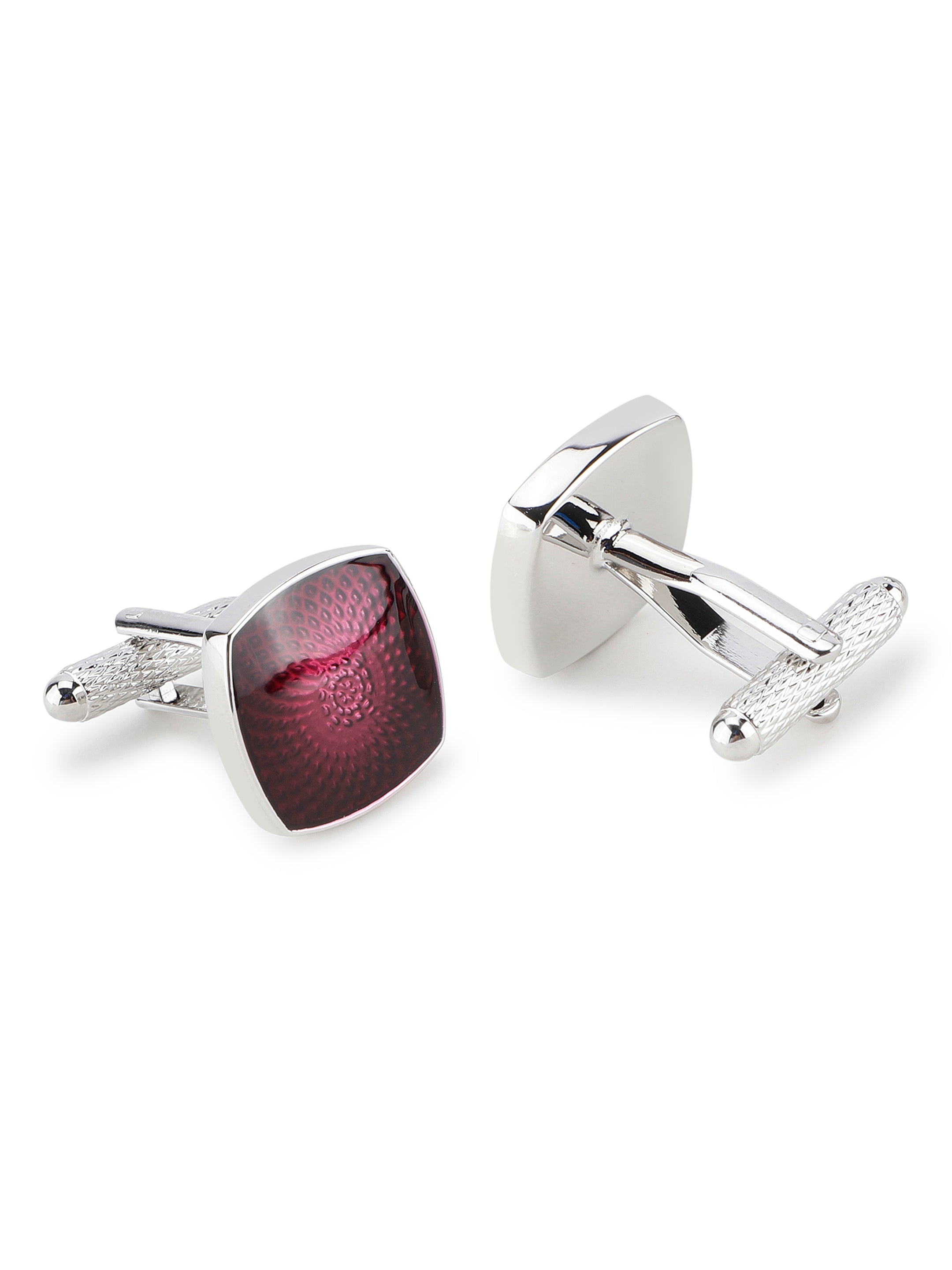 Silver & Red Textured Cufflink