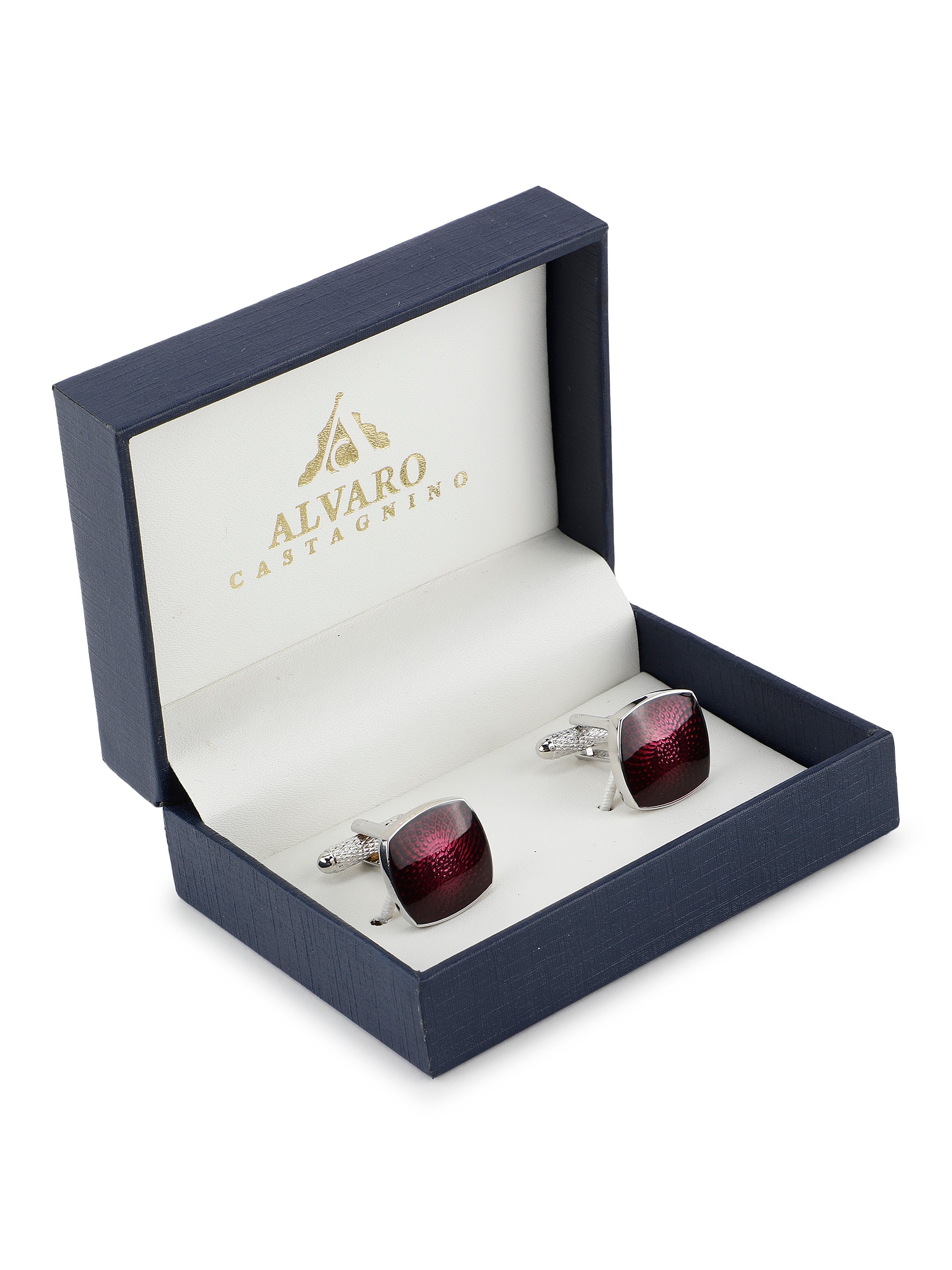 Silver & Red Textured Cufflink