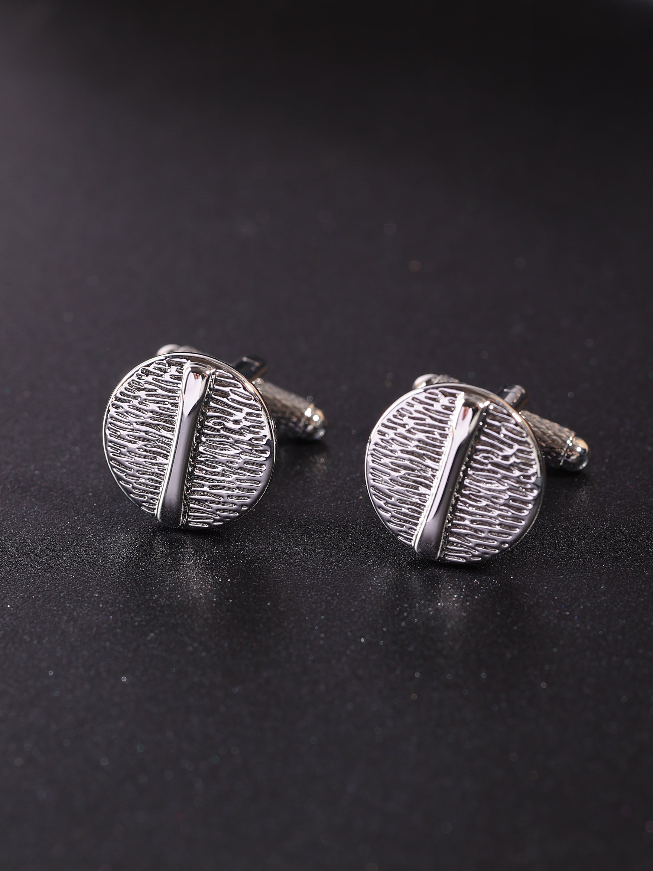 Silver Textured Round Cufflink