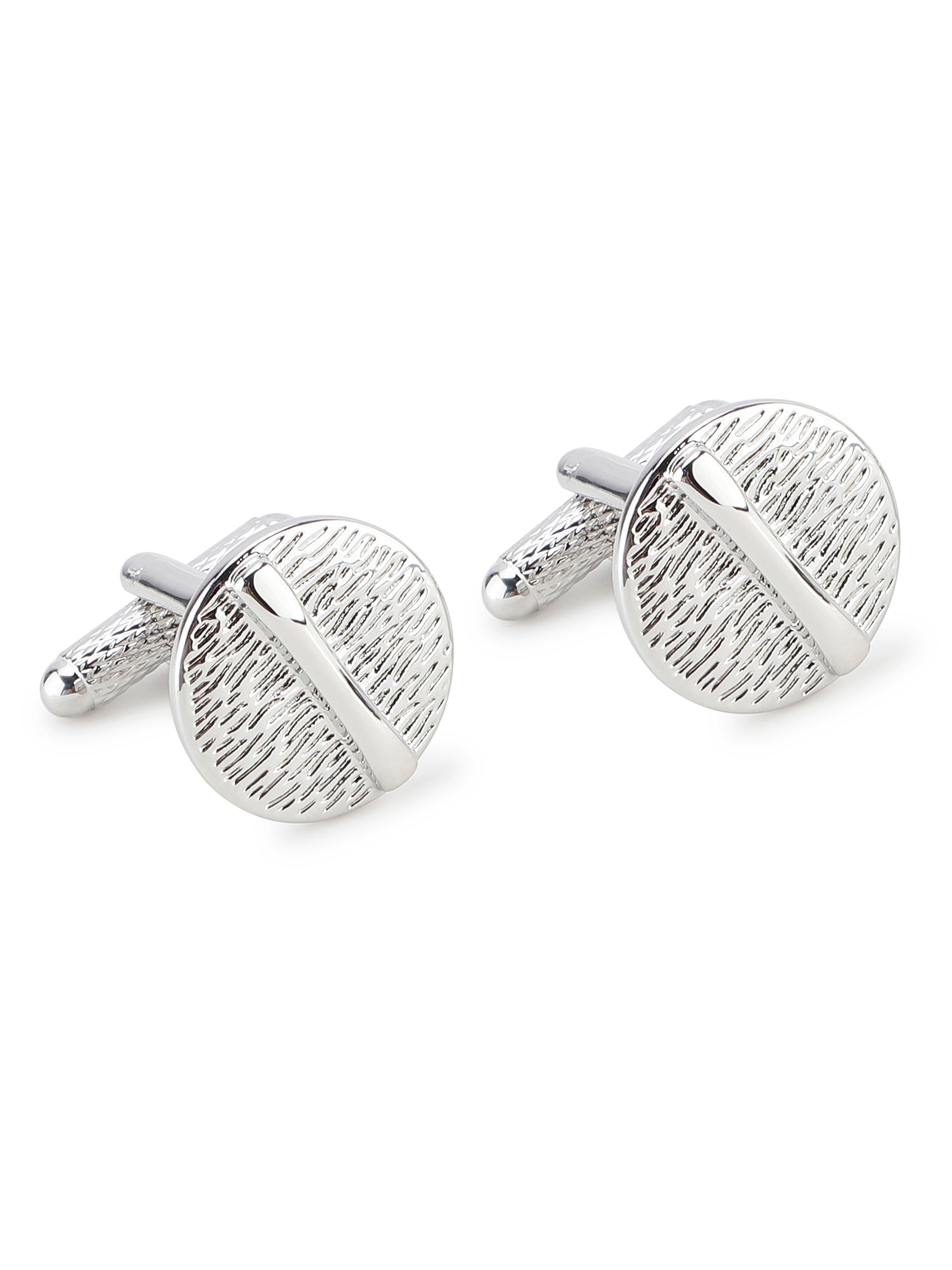 Silver Textured Round Cufflink