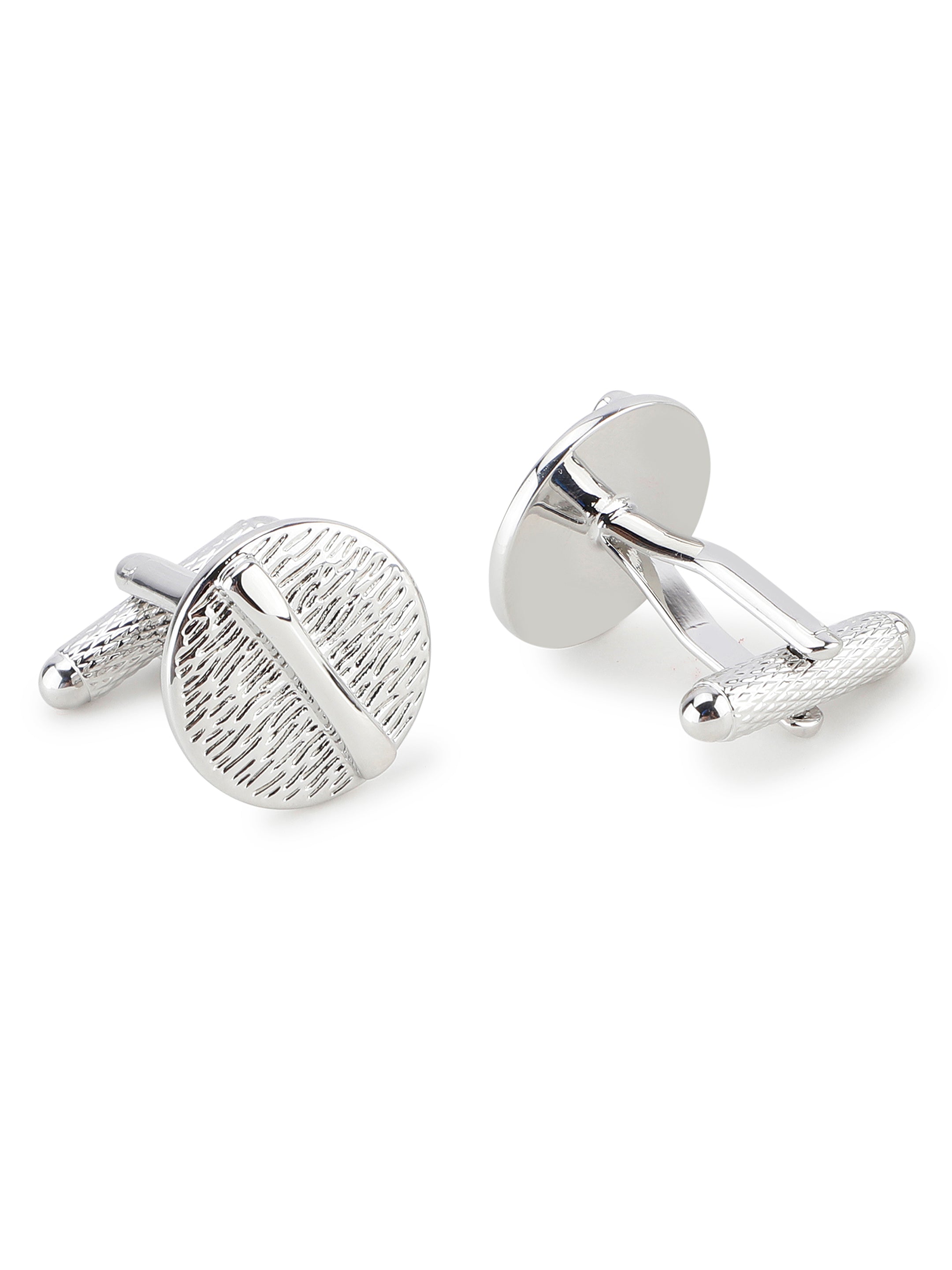 Silver Textured Round Cufflink