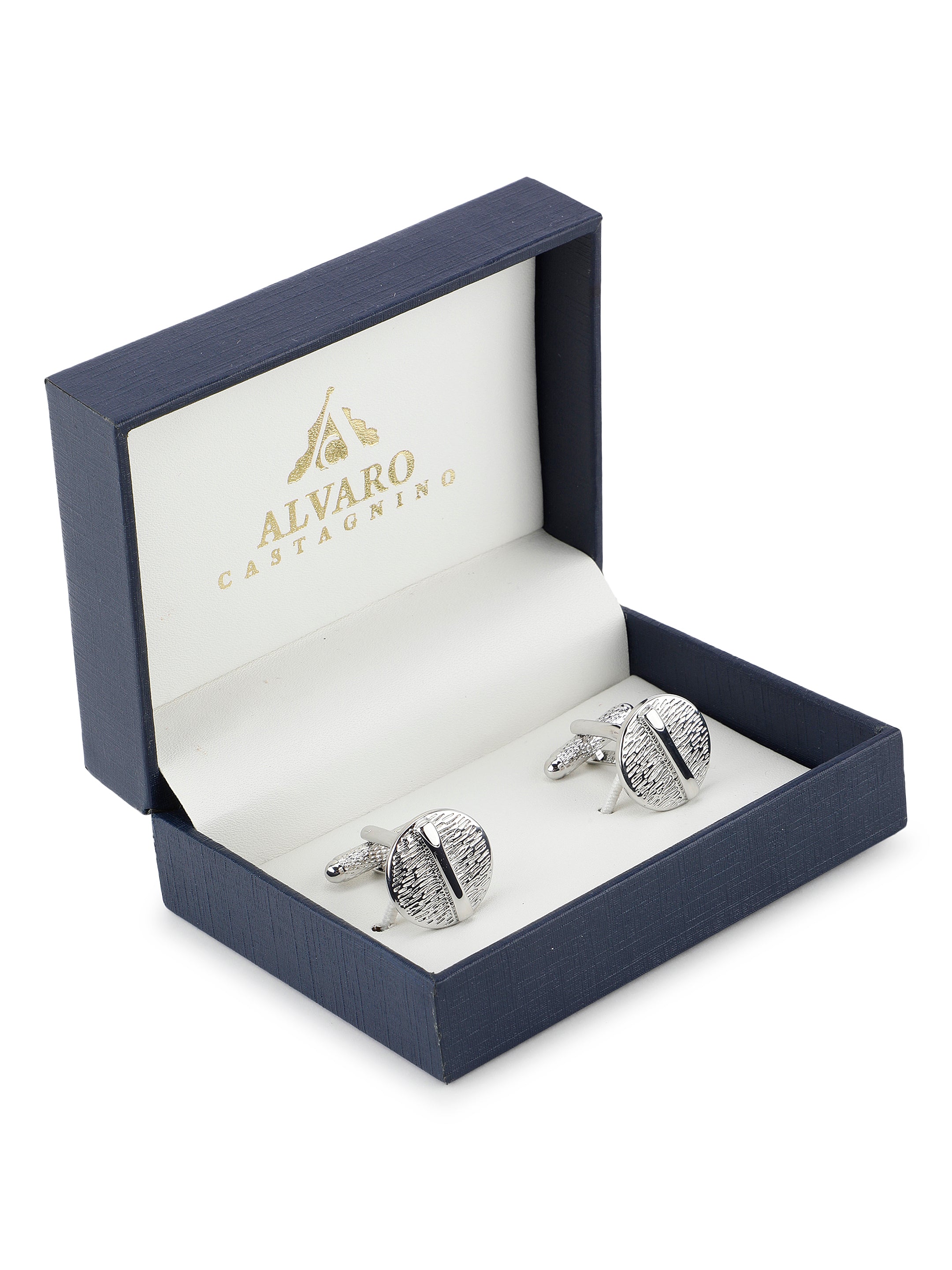 Silver Textured Round Cufflink