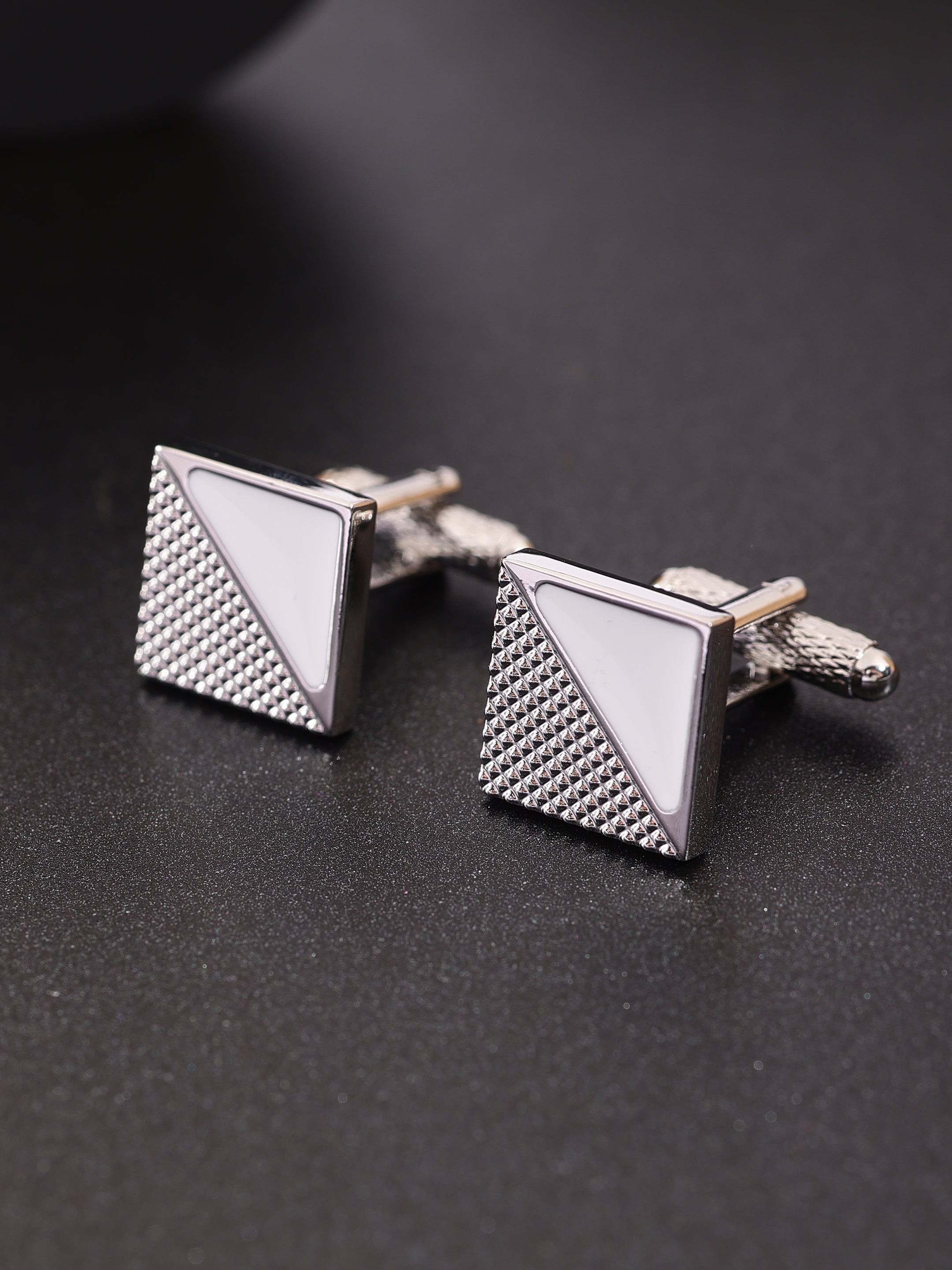 Silver & White Triangle Cufflink