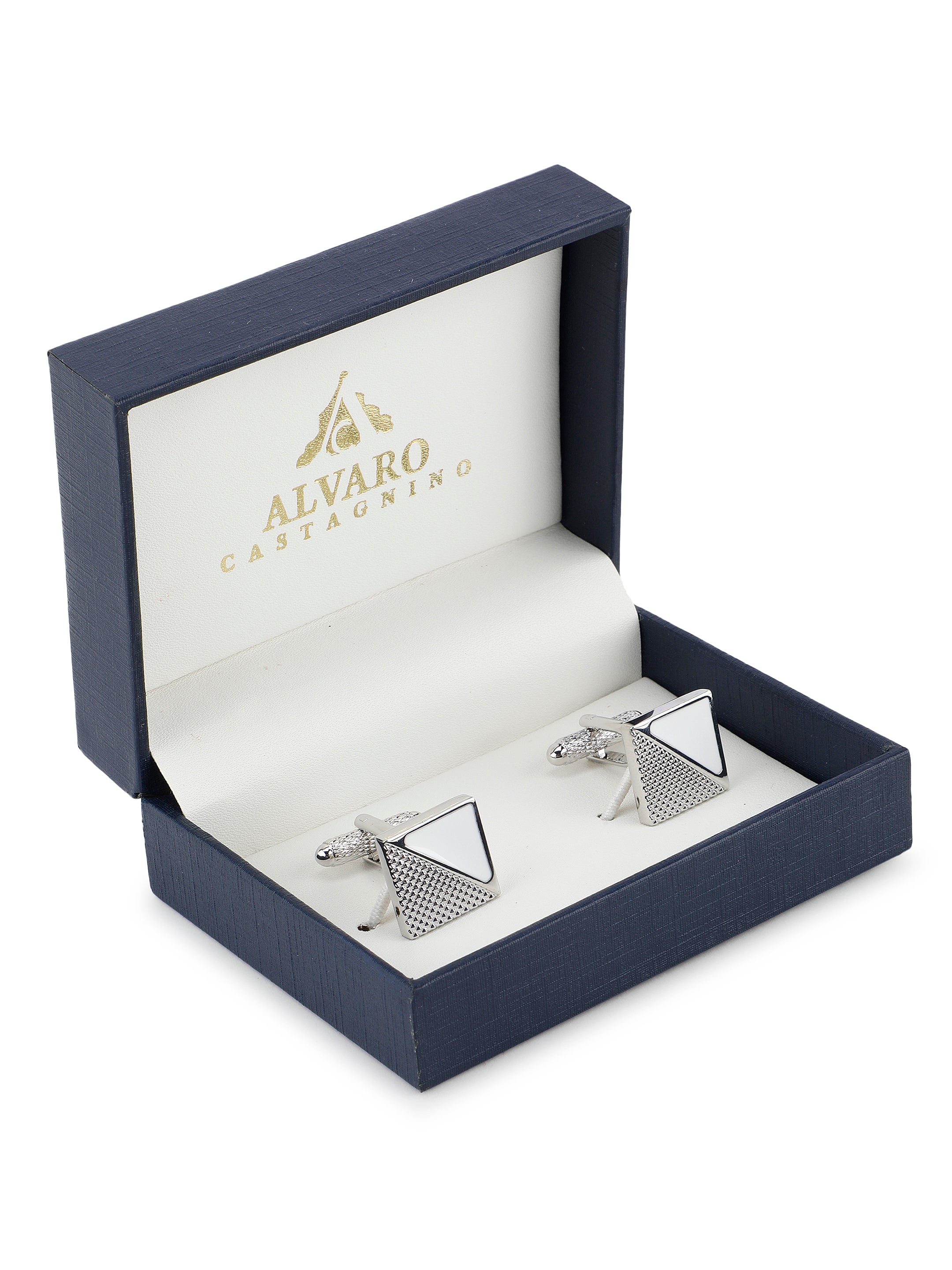Silver & White Triangle Cufflink