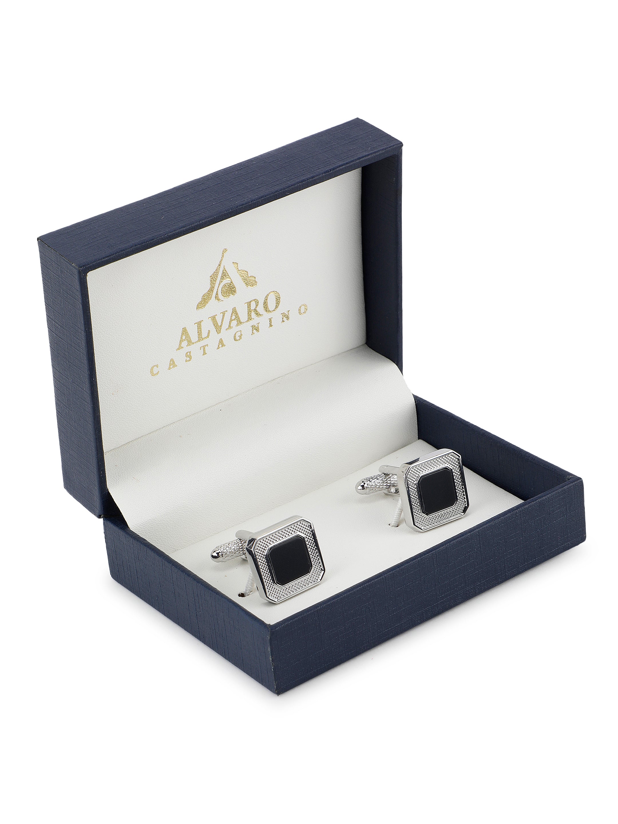 Alvaro Castagnino Black & Silver Coloured Cufflink for Men