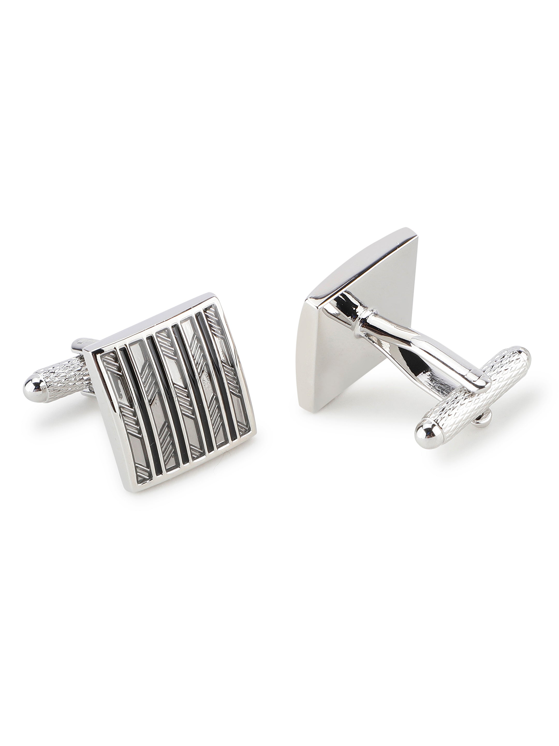Silver Geometric Stripe Cufflink
