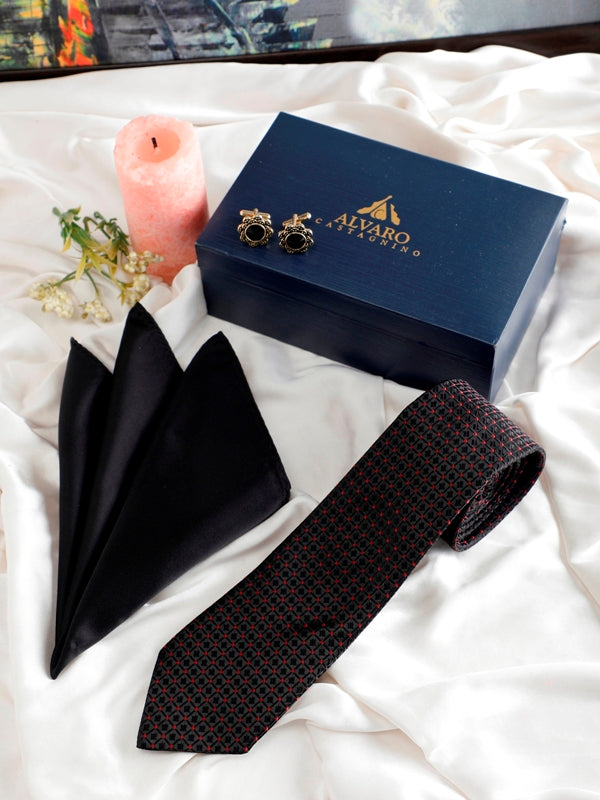 Alvaro Castagnino Men Black & Maroon Set Of 3 Accessory Gift Set