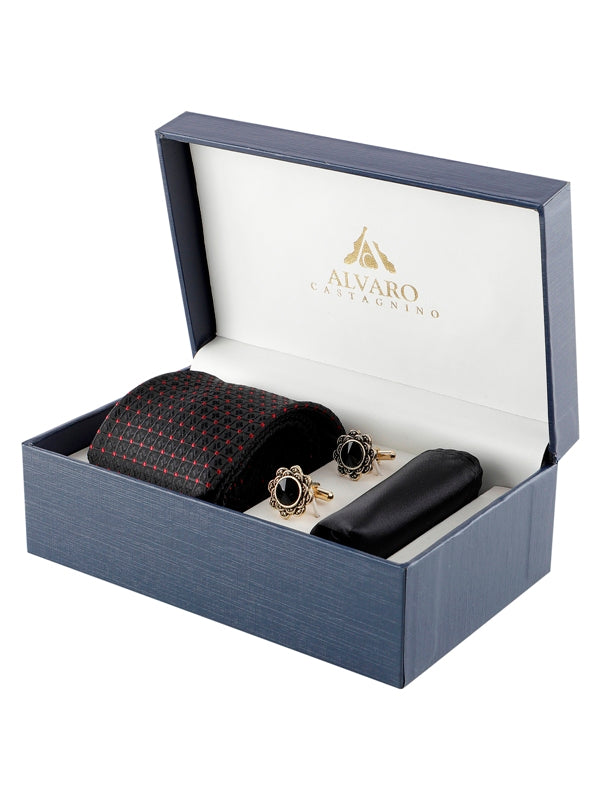 Alvaro Castagnino Men Black & Maroon Set Of 3 Accessory Gift Set