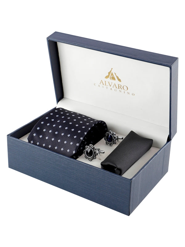 Textured Pattern Geometric Necktie Accessories Set